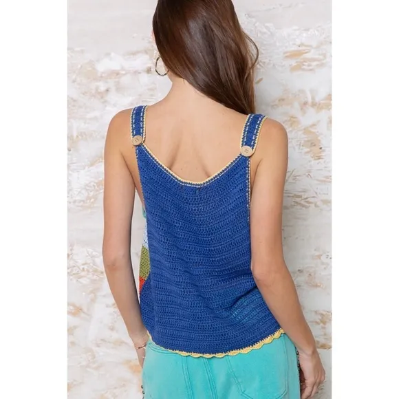 POL Blue Multi Striped Sleeveless Layering Sweater