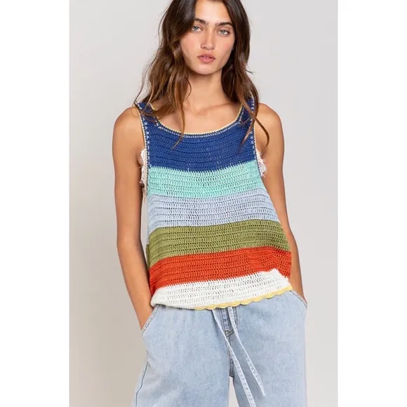 POL Blue Multi Striped Sleeveless Layering Sweater