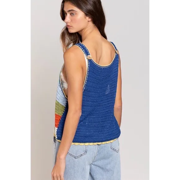 POL Blue Multi Striped Sleeveless Layering Sweater