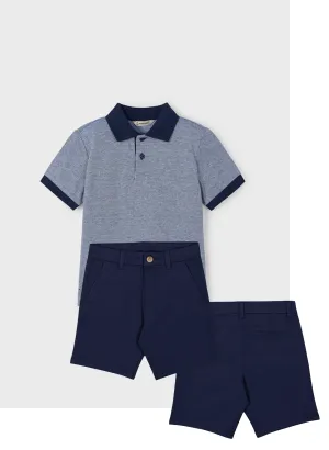 Pre-Order Mayoral 3105 Navy Short Sleeve Polo Shirt and Mayoral 202 Navy Twill Chino Shorts