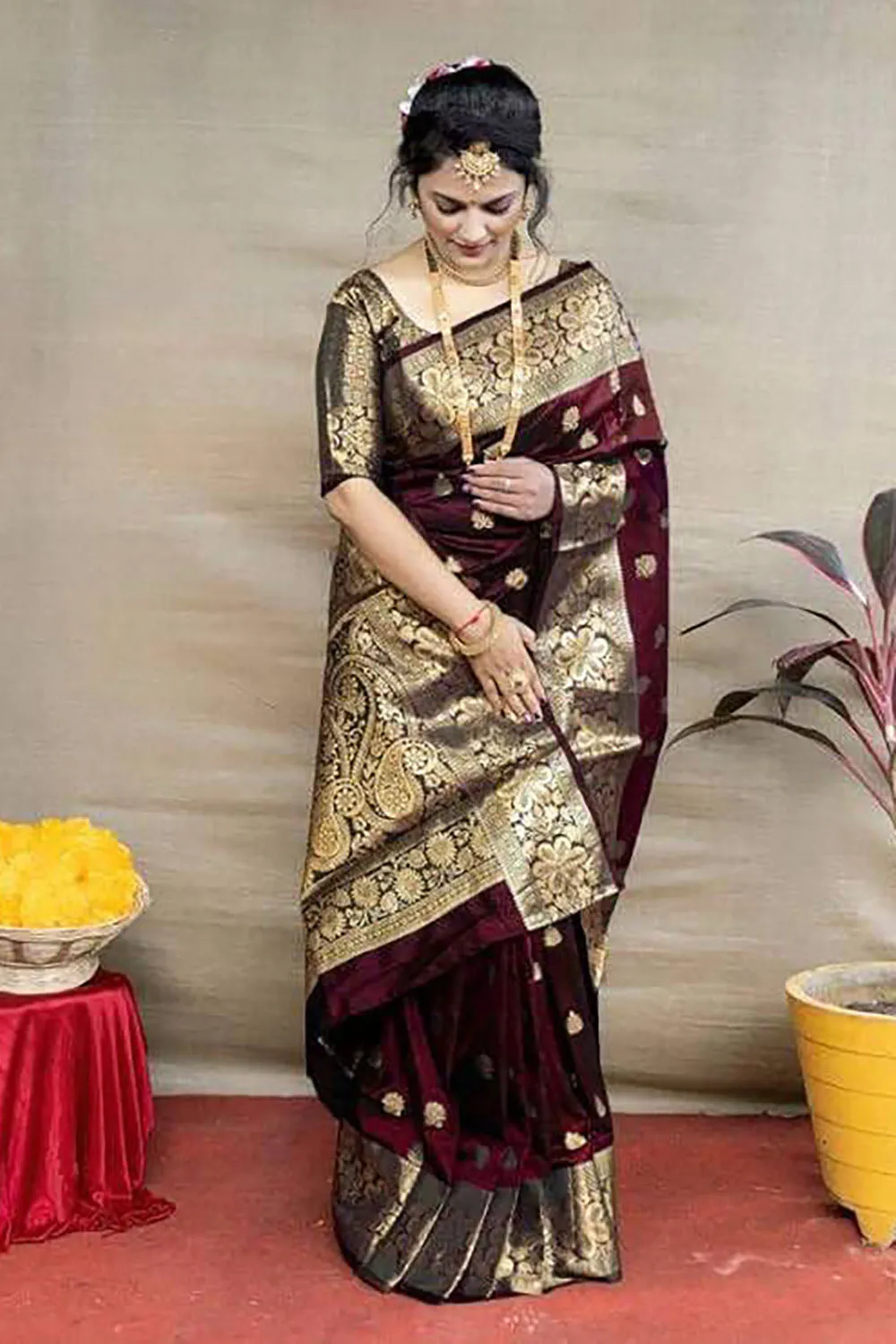 Purple Beautiful Banarasi Soft Silk Saree
