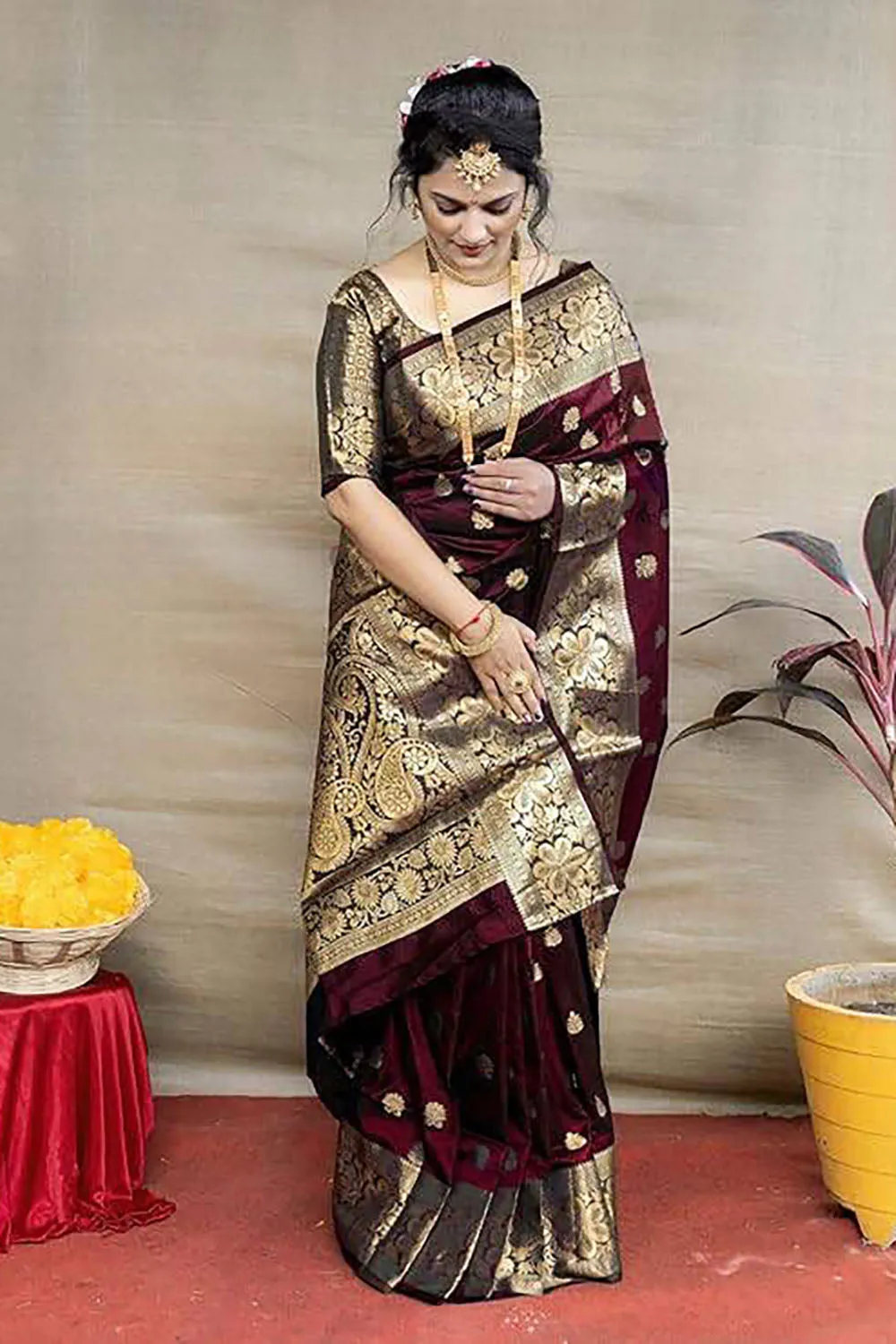 Purple Beautiful Banarasi Soft Silk Saree