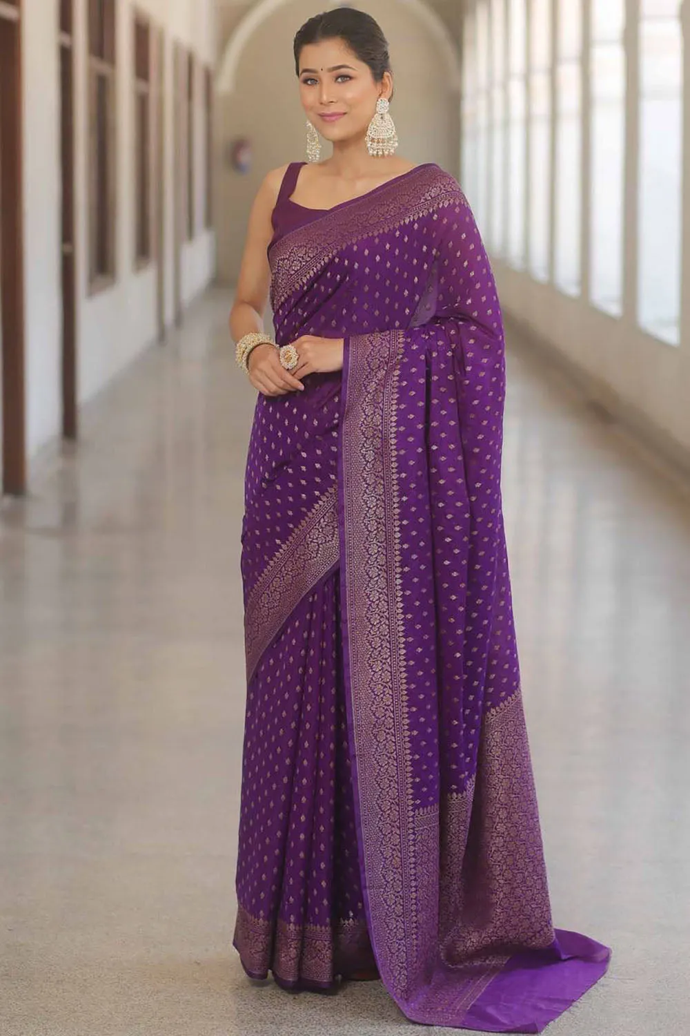 Purple Beautiful Soft Banarasi Silk Saree