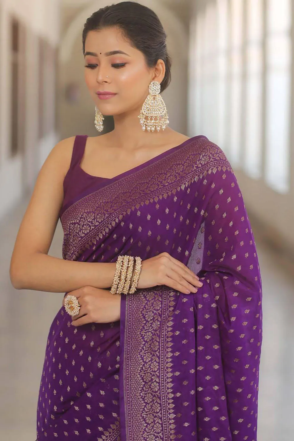 Purple Beautiful Soft Banarasi Silk Saree