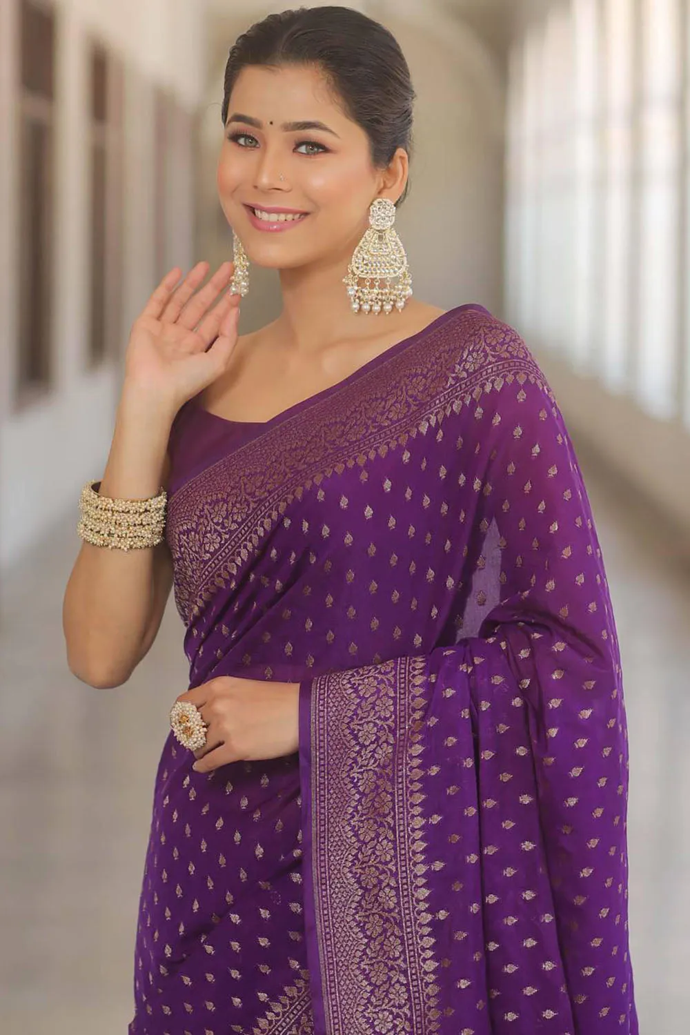 Purple Beautiful Soft Banarasi Silk Saree