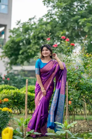 Purple Soft Banarasi Katan Silk Saree