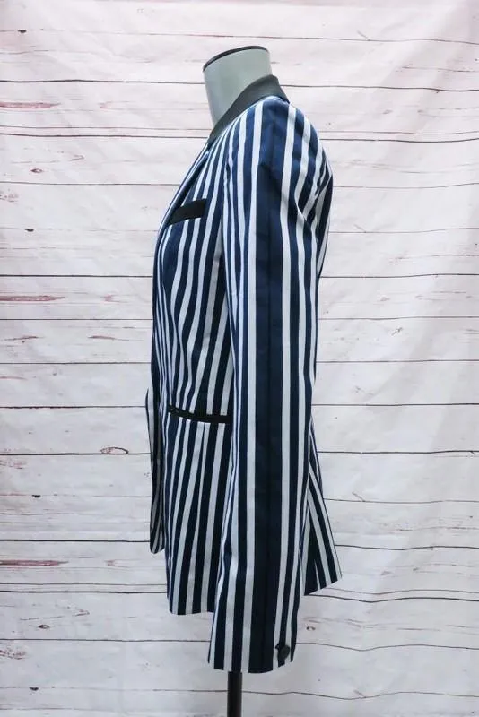 Rag & Bone Windsor Blazer Navy/White Striped Cotton Size 2 Single-Button Jacket