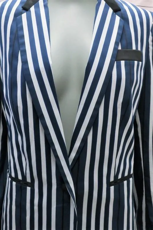 Rag & Bone Windsor Blazer Navy/White Striped Cotton Size 2 Single-Button Jacket