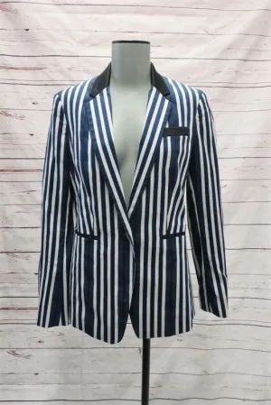 Rag & Bone Windsor Blazer Navy/White Striped Cotton Size 2 Single-Button Jacket