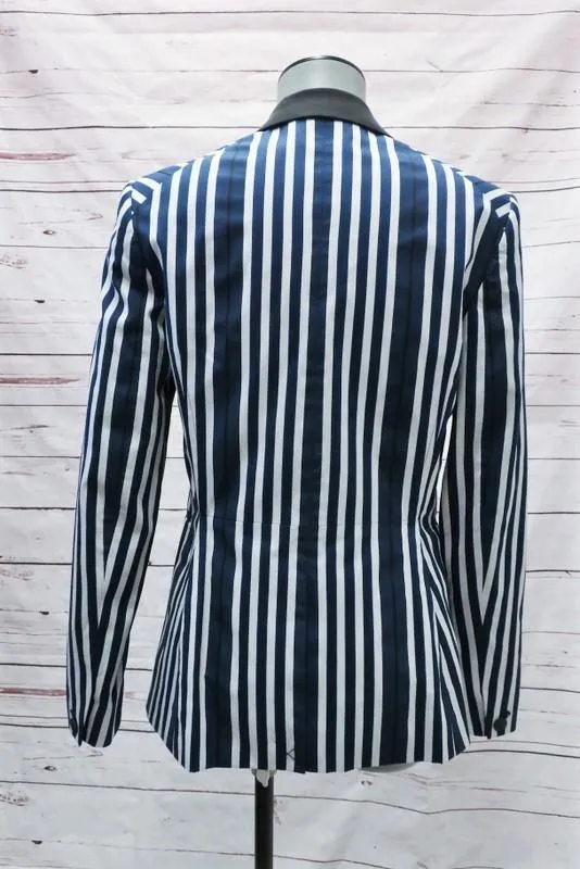 Rag & Bone Windsor Blazer Navy/White Striped Cotton Size 2 Single-Button Jacket