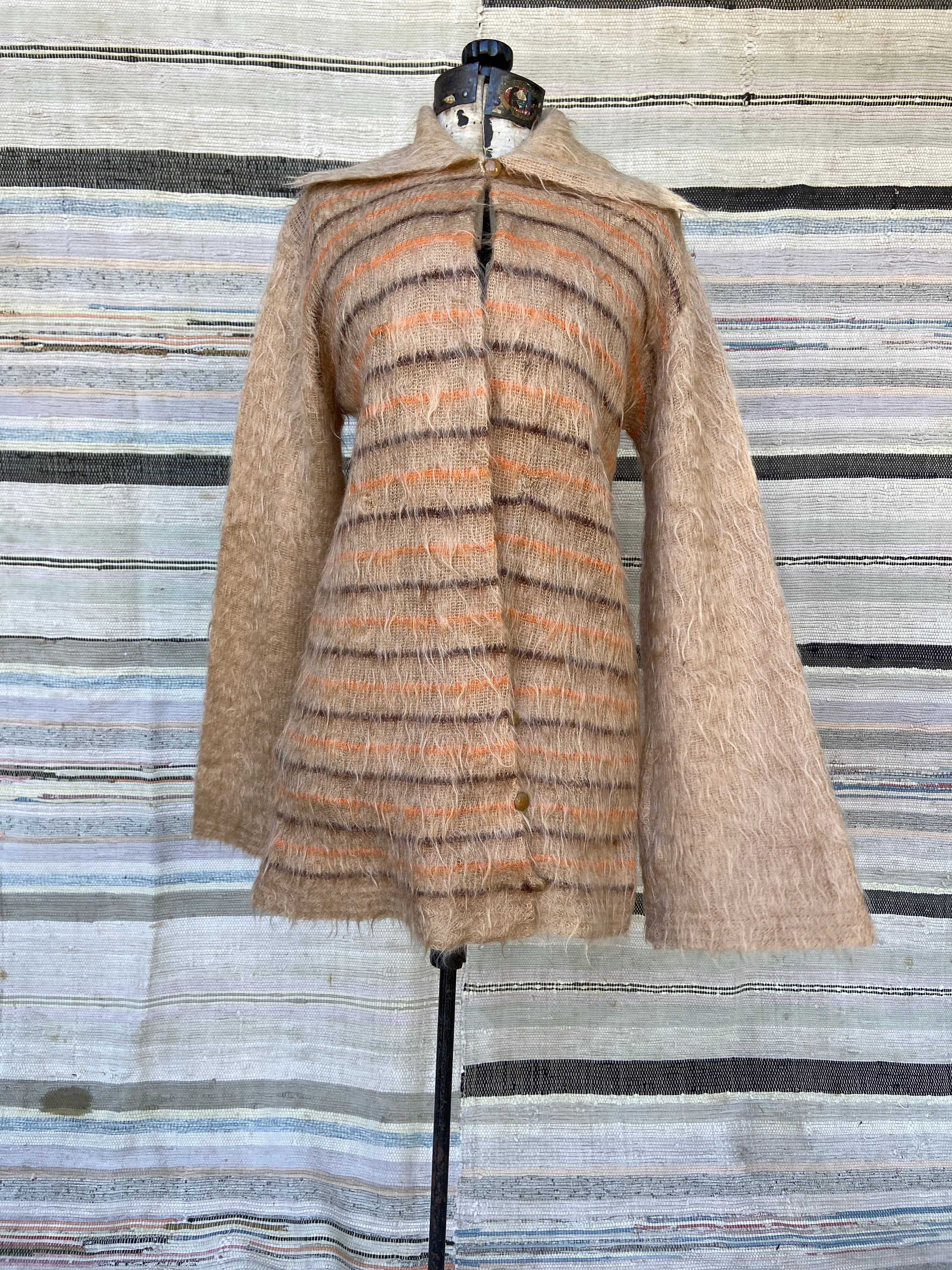 Rare 1920's Striped Mohair Sports Sweater/ Cardigan