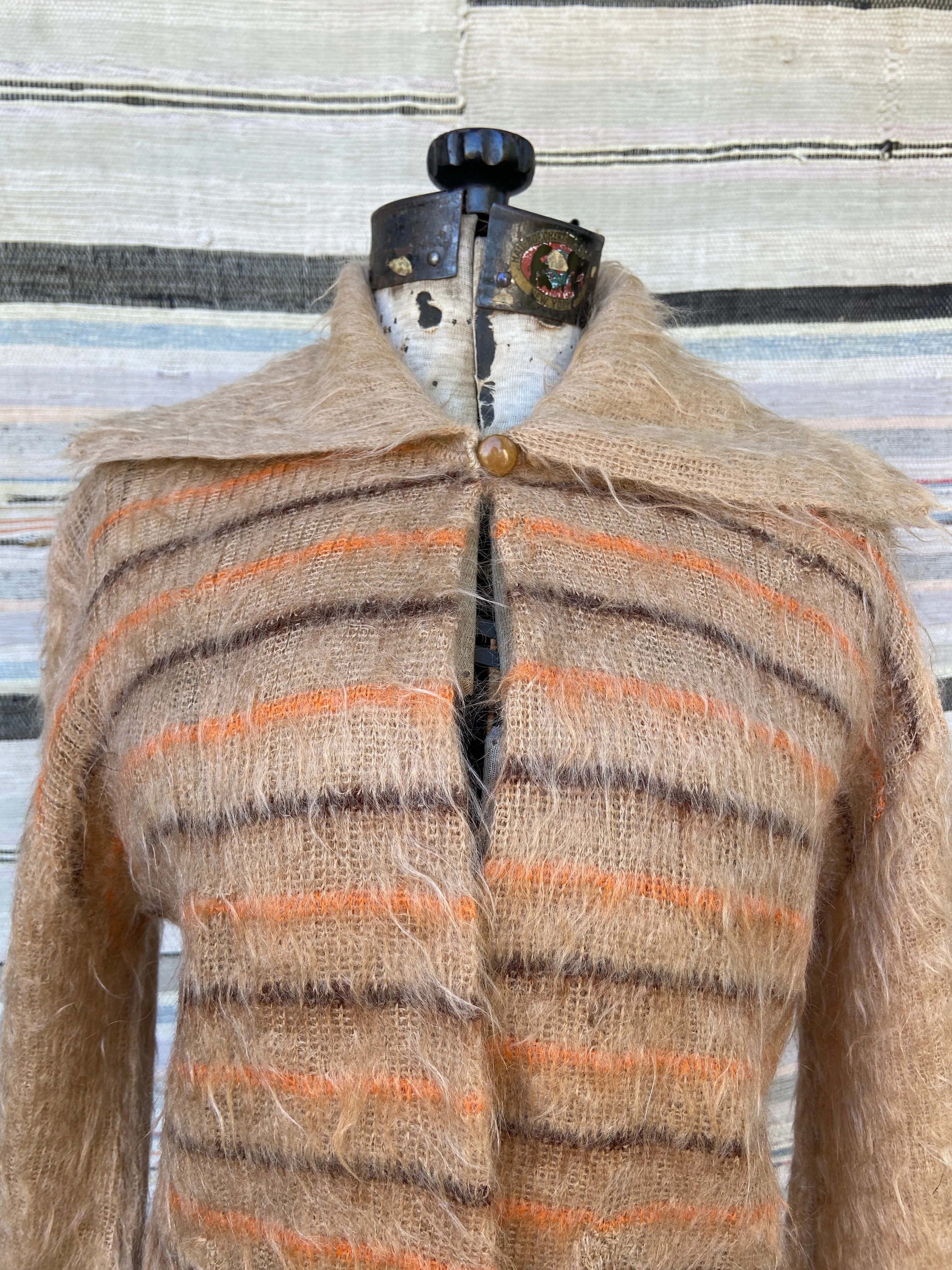 Rare 1920's Striped Mohair Sports Sweater/ Cardigan