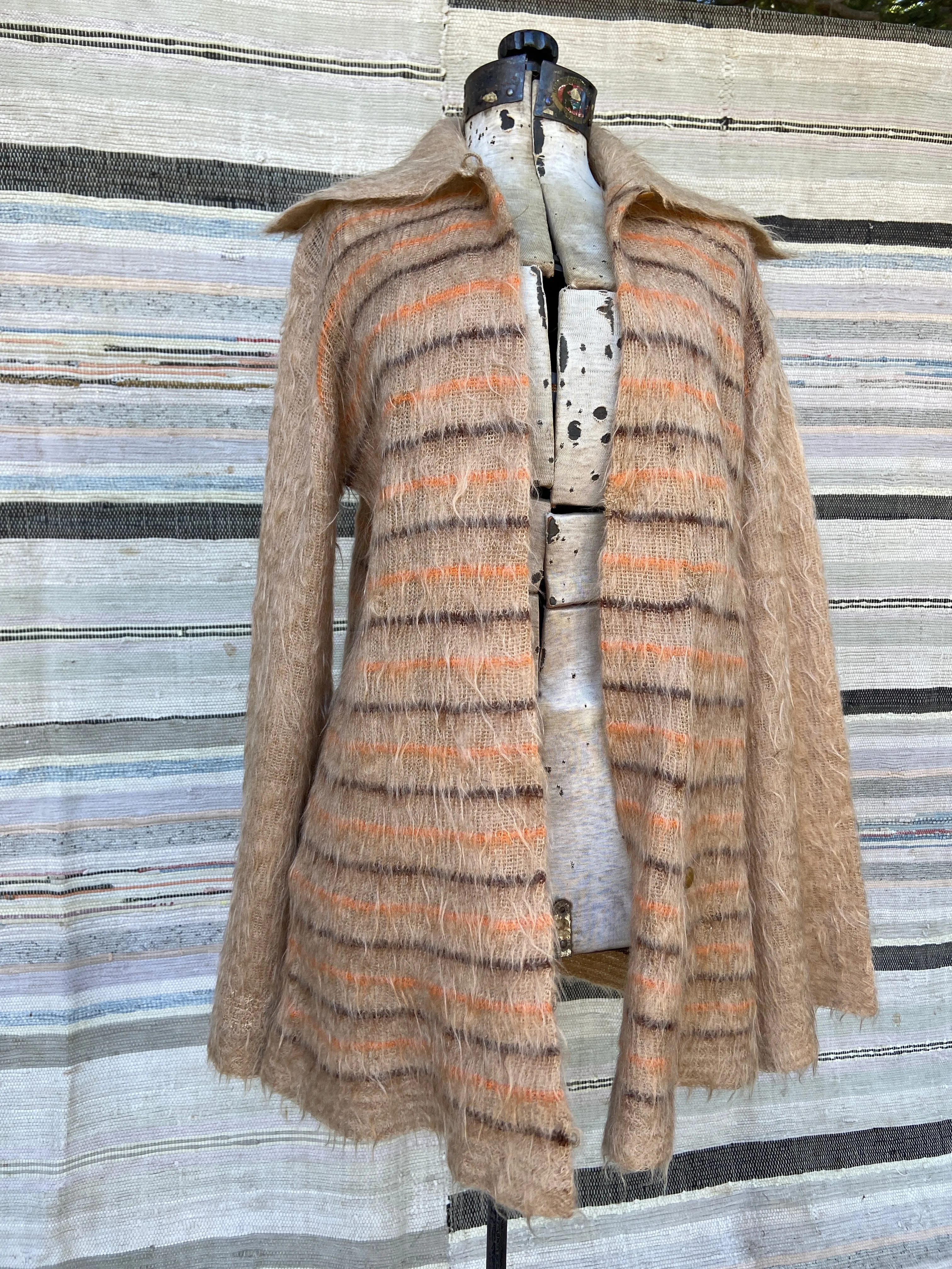 Rare 1920's Striped Mohair Sports Sweater/ Cardigan