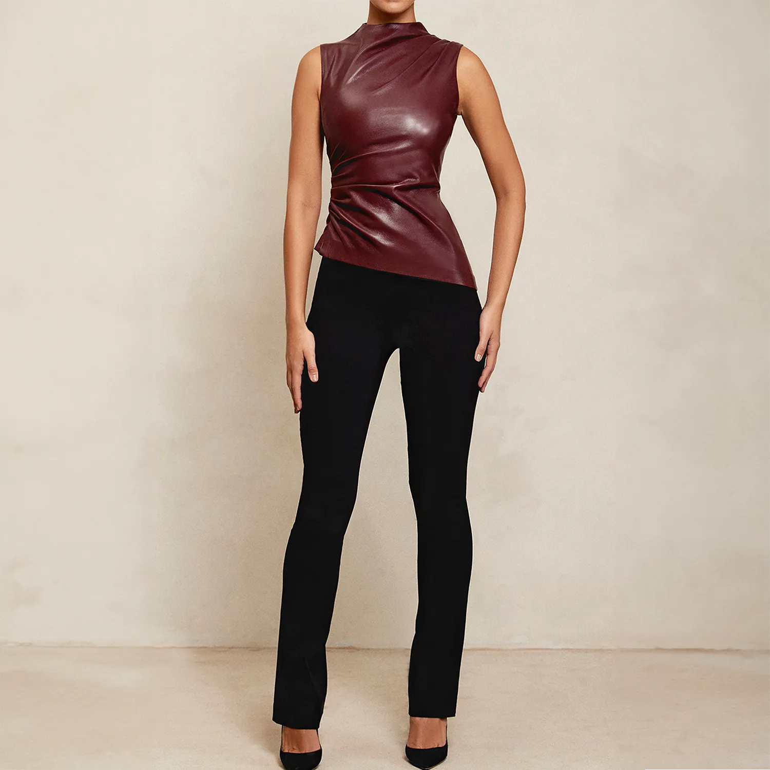 Red Vegan Leather Top