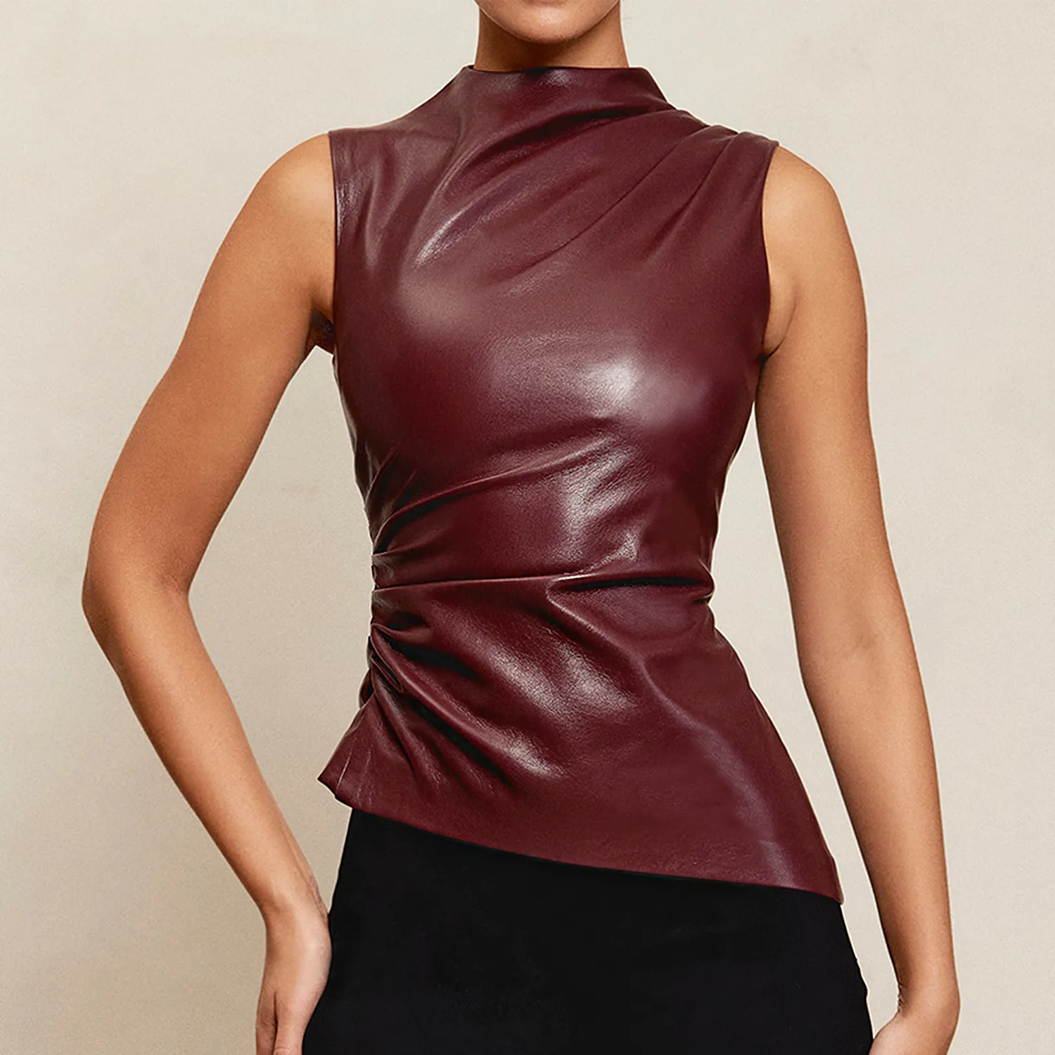 Red Vegan Leather Top