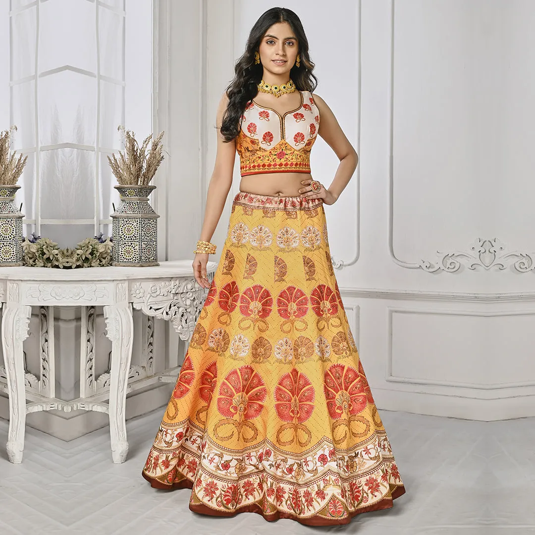 Red White and Yellow Tone Lehenga Set