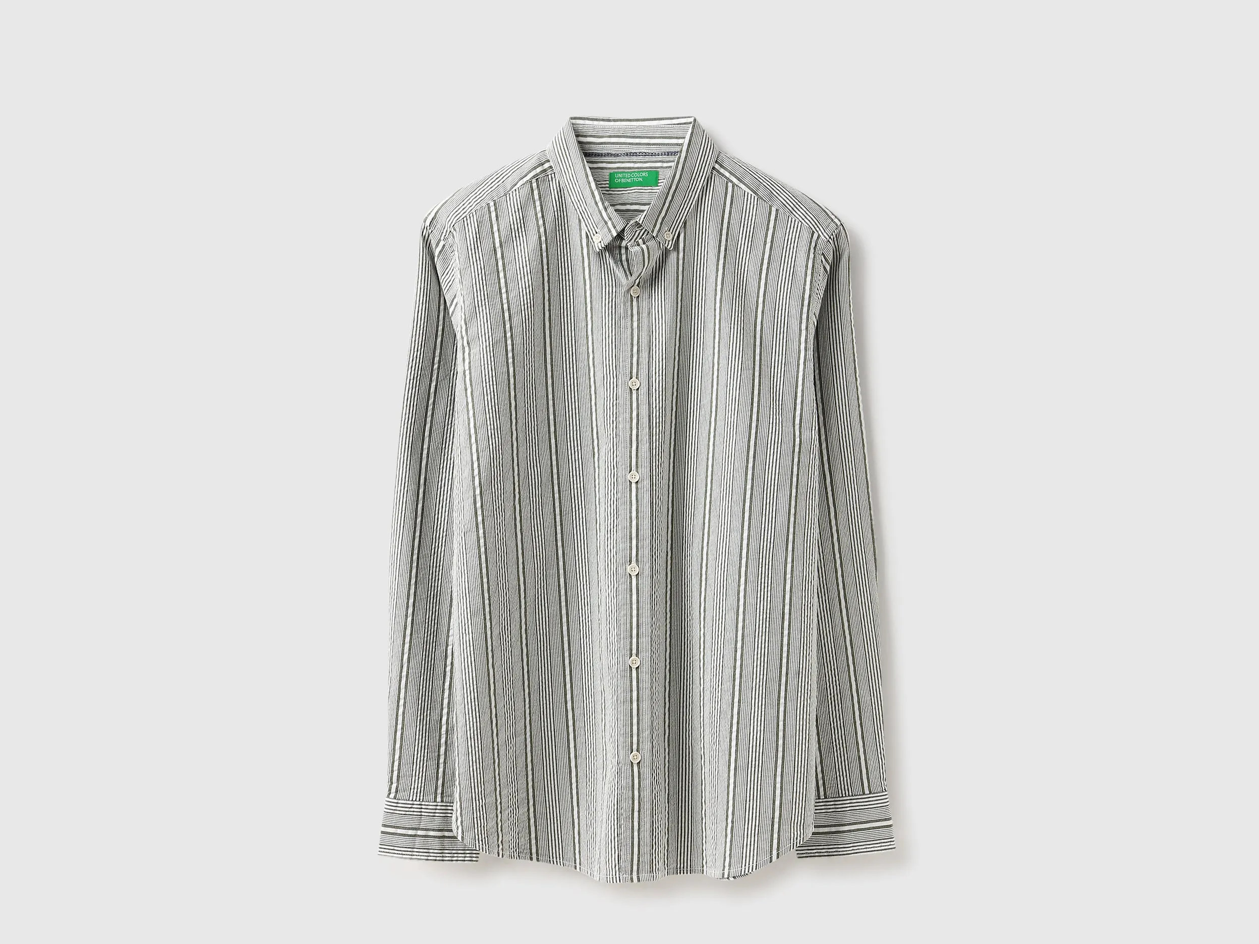 Regular Fit Button Down Collar Seersucker Stretch Striped Shirt