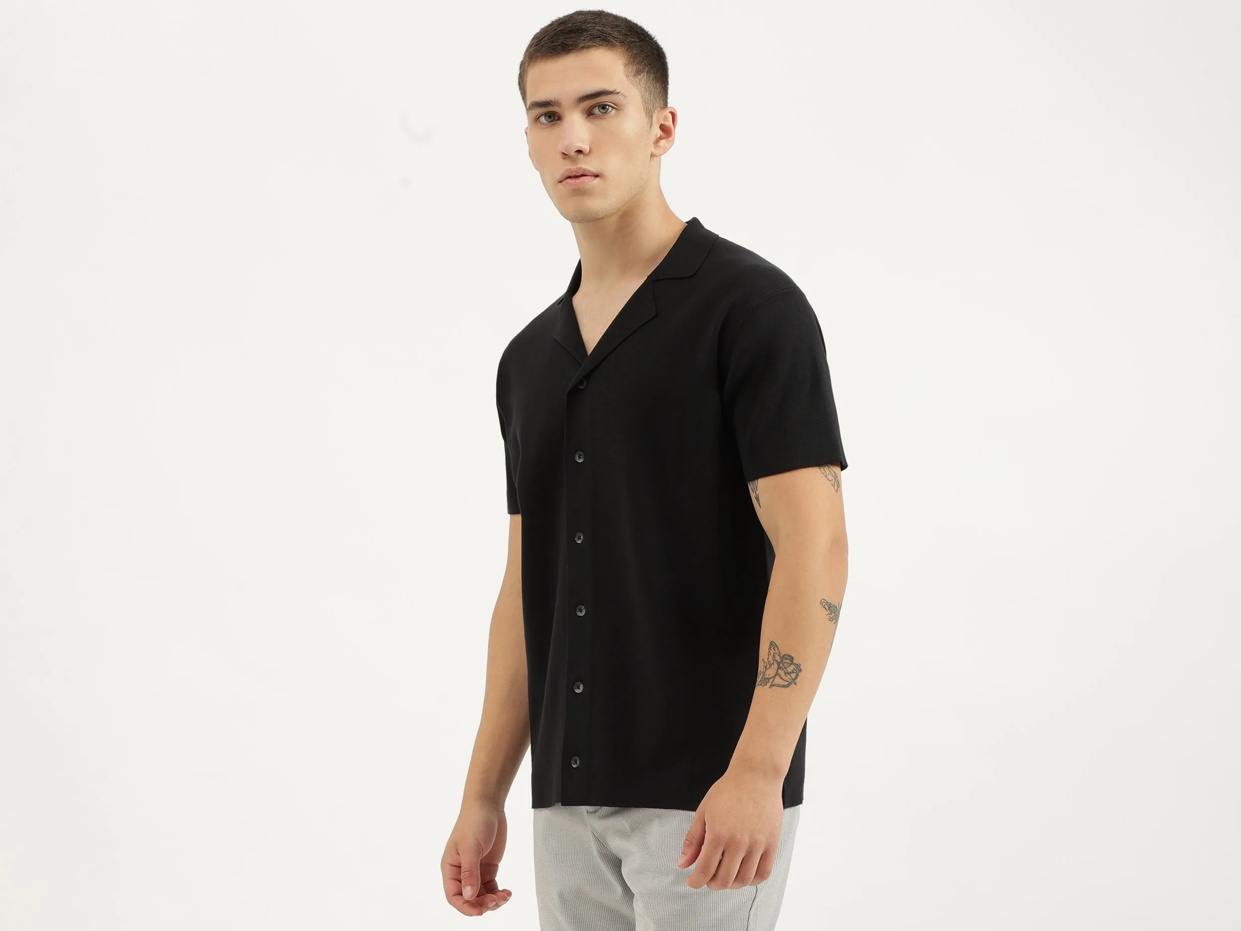 Regular Fit Cuban Collar Solid Shirts