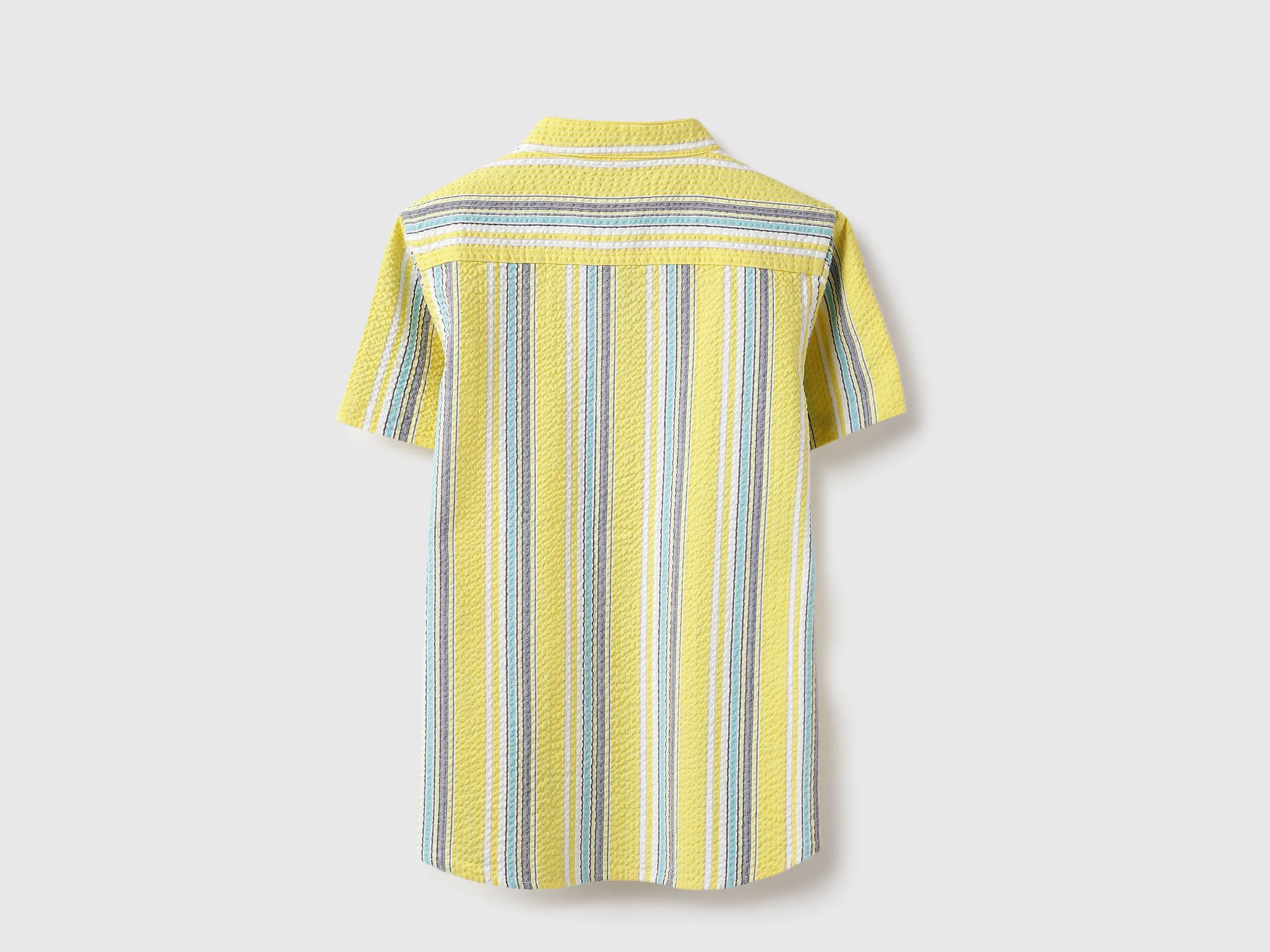 Regular Fit Mandarin Collar Seersucker Striped Shirt