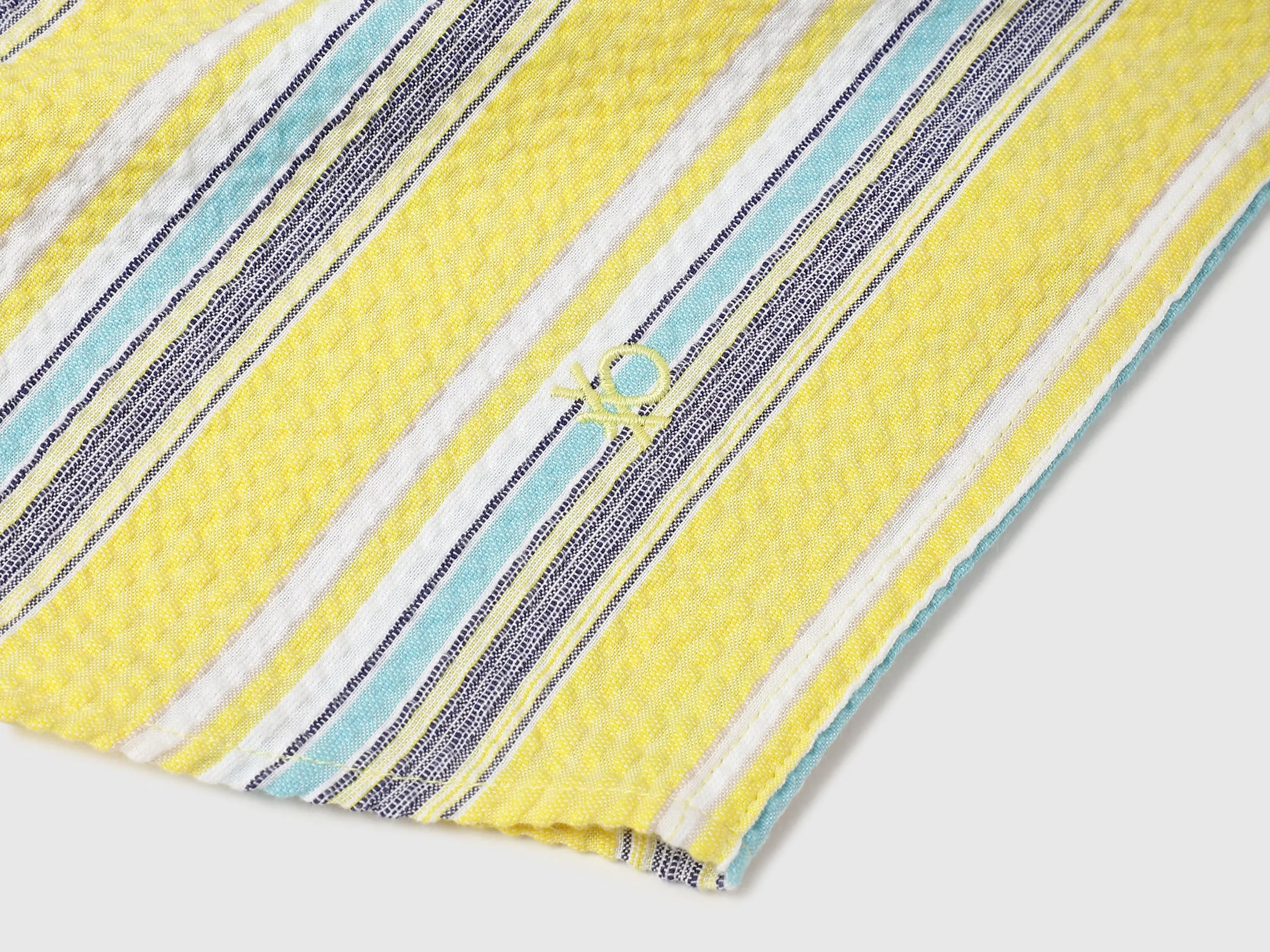 Regular Fit Mandarin Collar Seersucker Striped Shirt
