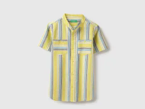 Regular Fit Mandarin Collar Seersucker Striped Shirt