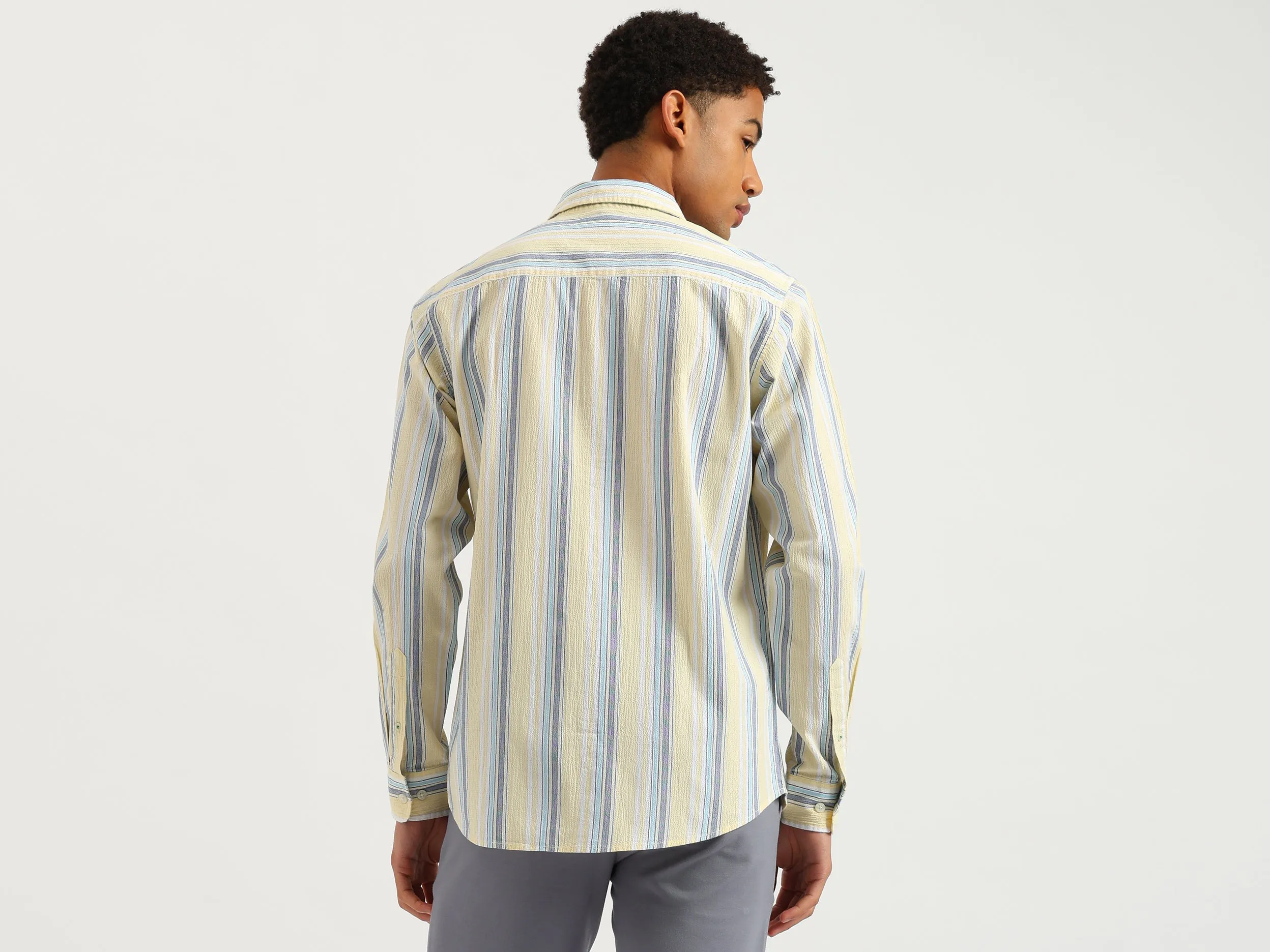 Regular Fit Spread Collar Crinkle Striped Shirt