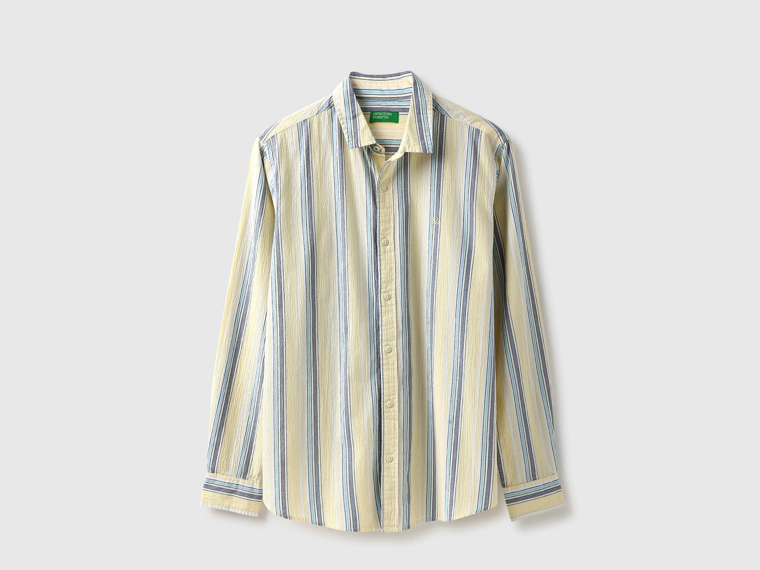Regular Fit Spread Collar Crinkle Striped Shirt