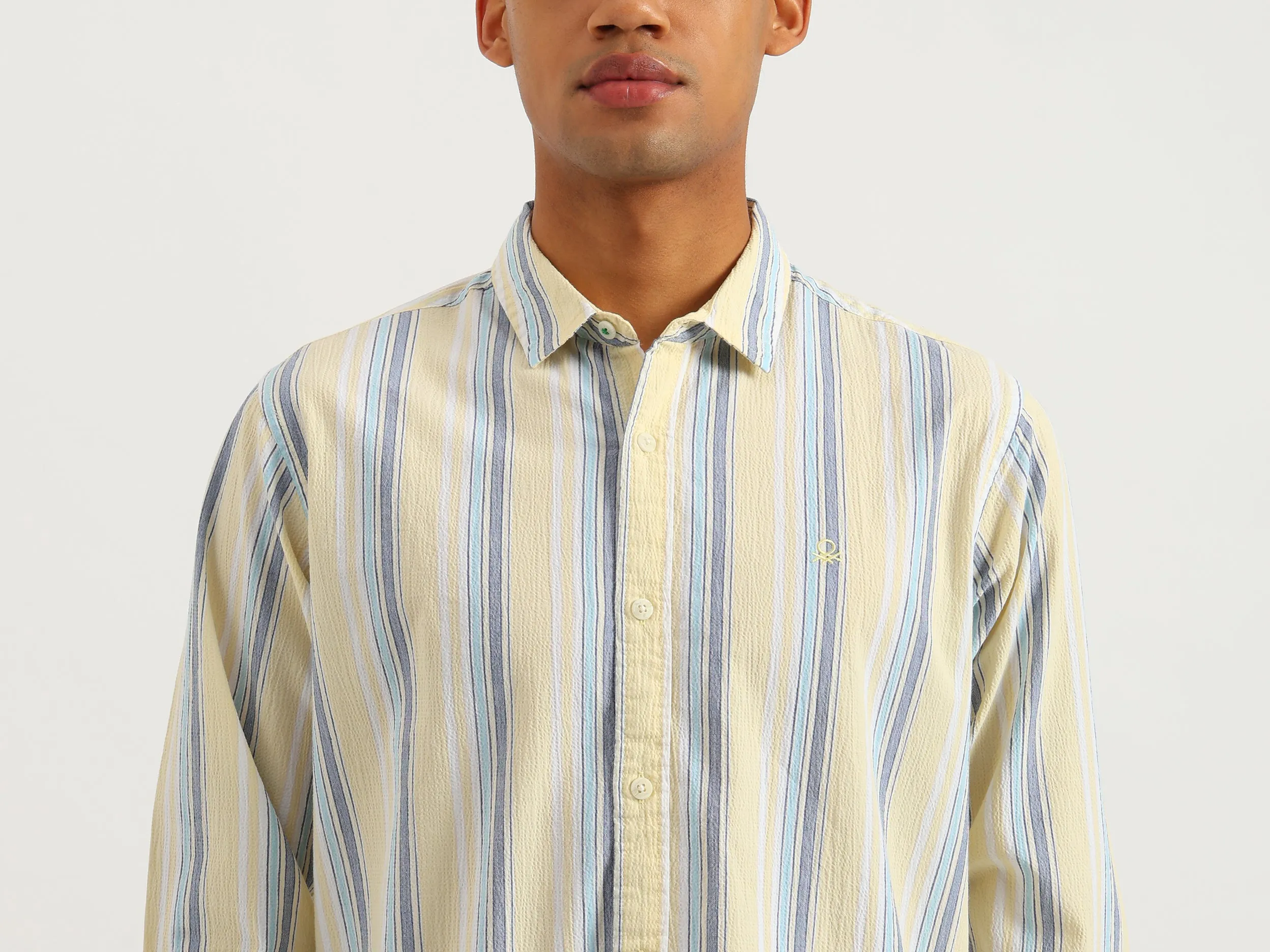 Regular Fit Spread Collar Crinkle Striped Shirt