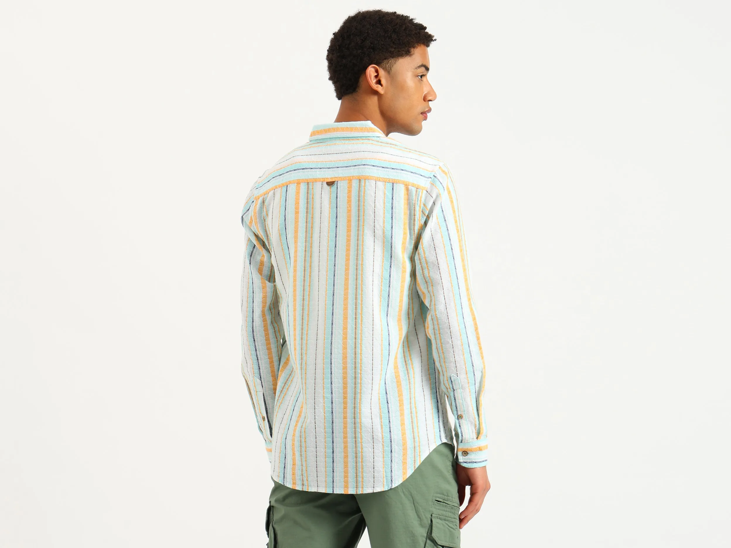 Regular Fit Spread Collar Dobby Striped Shirt