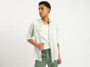 Regular Fit Spread Collar Dobby Striped Shirt
