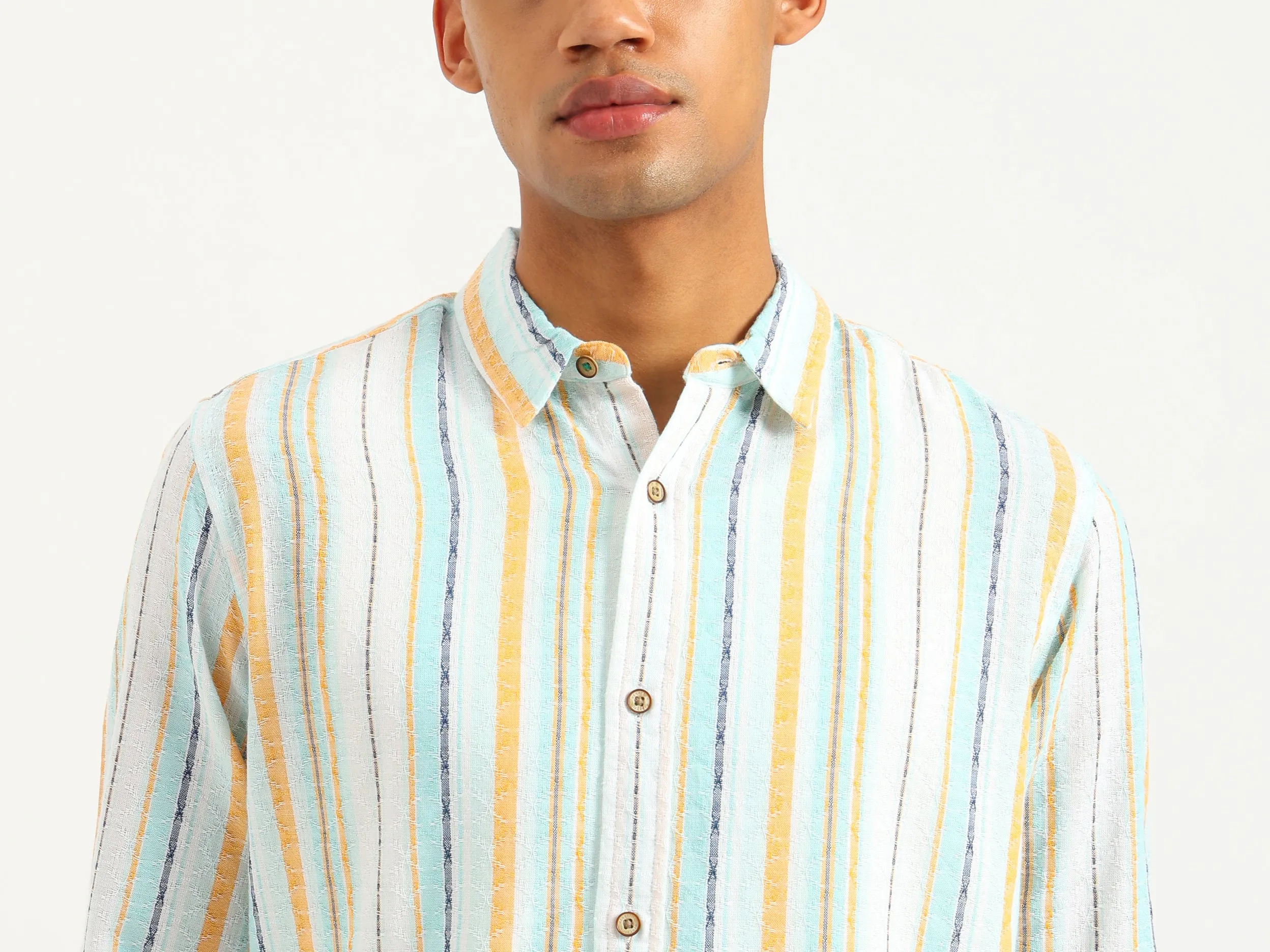 Regular Fit Spread Collar Dobby Striped Shirt