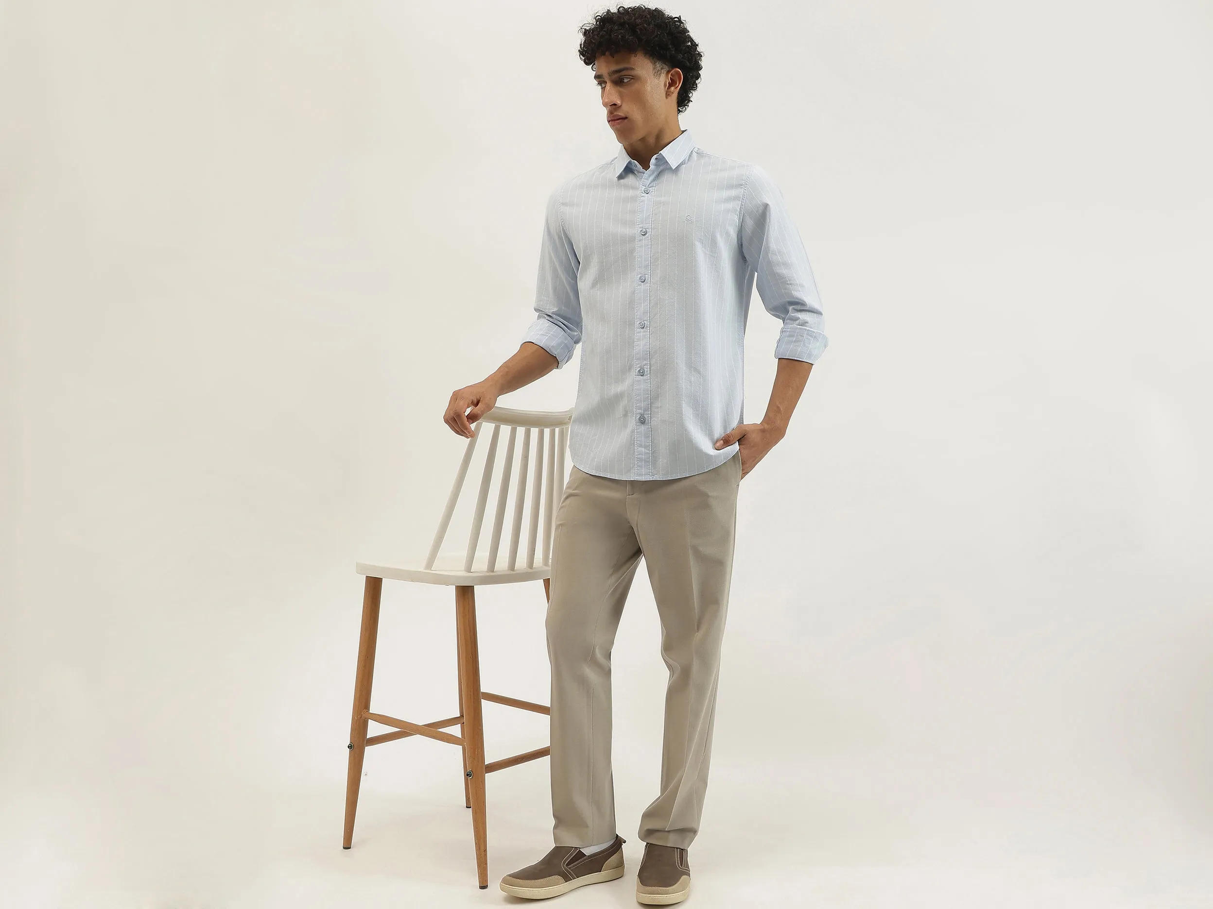 Regular Fit Spread Collar Striped Shirt