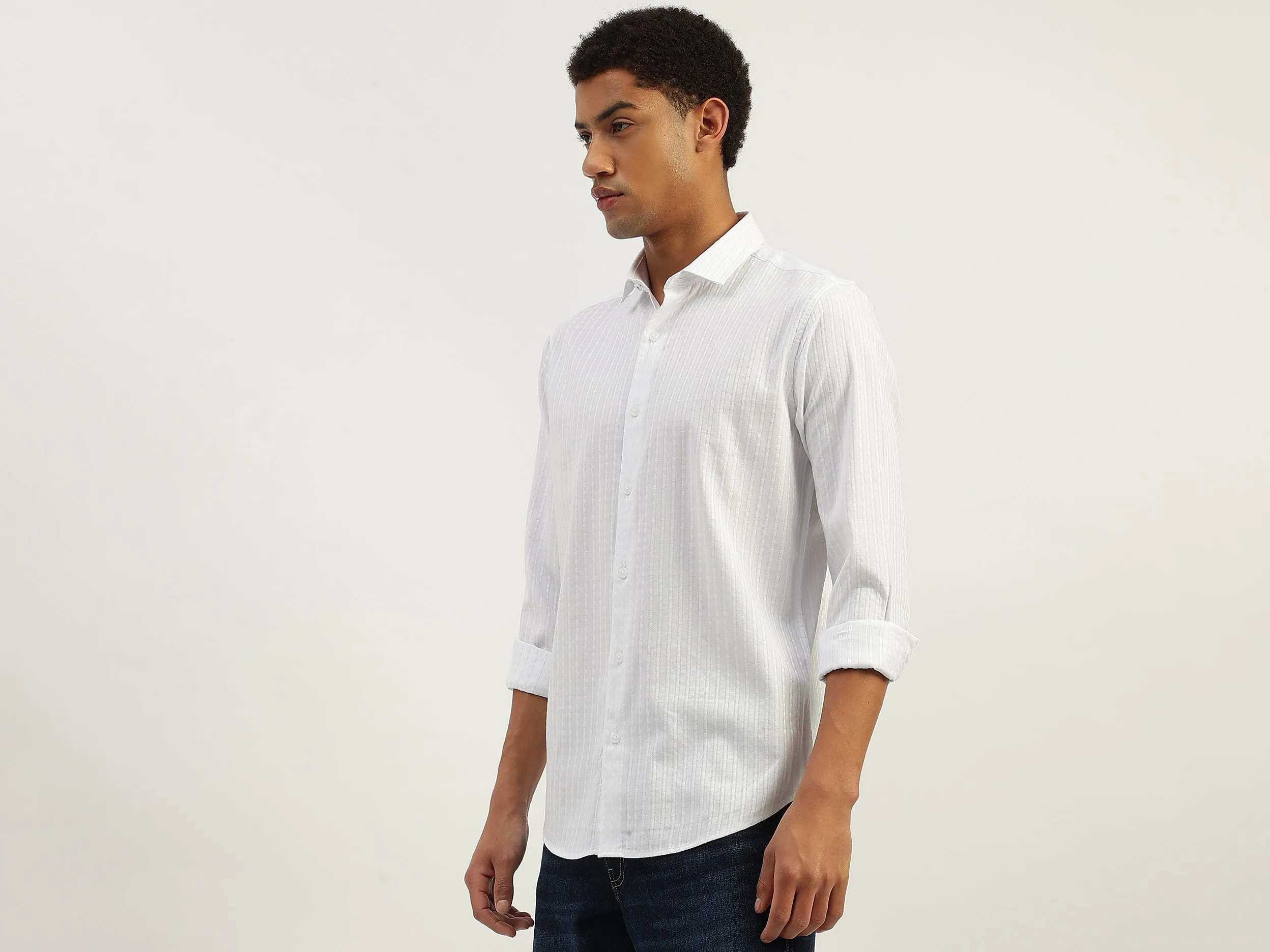 Regular Fit Spread Collar Striped Shirt