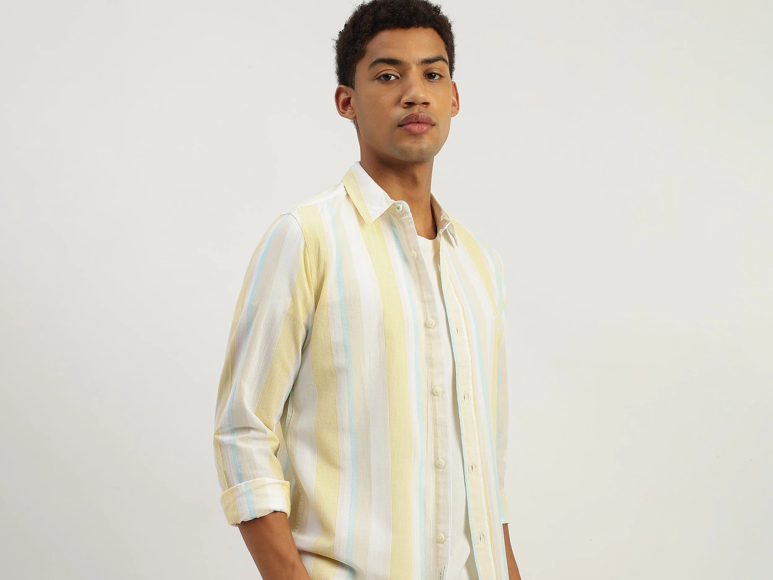 Regular Fit Spread Collar Striped Shirt