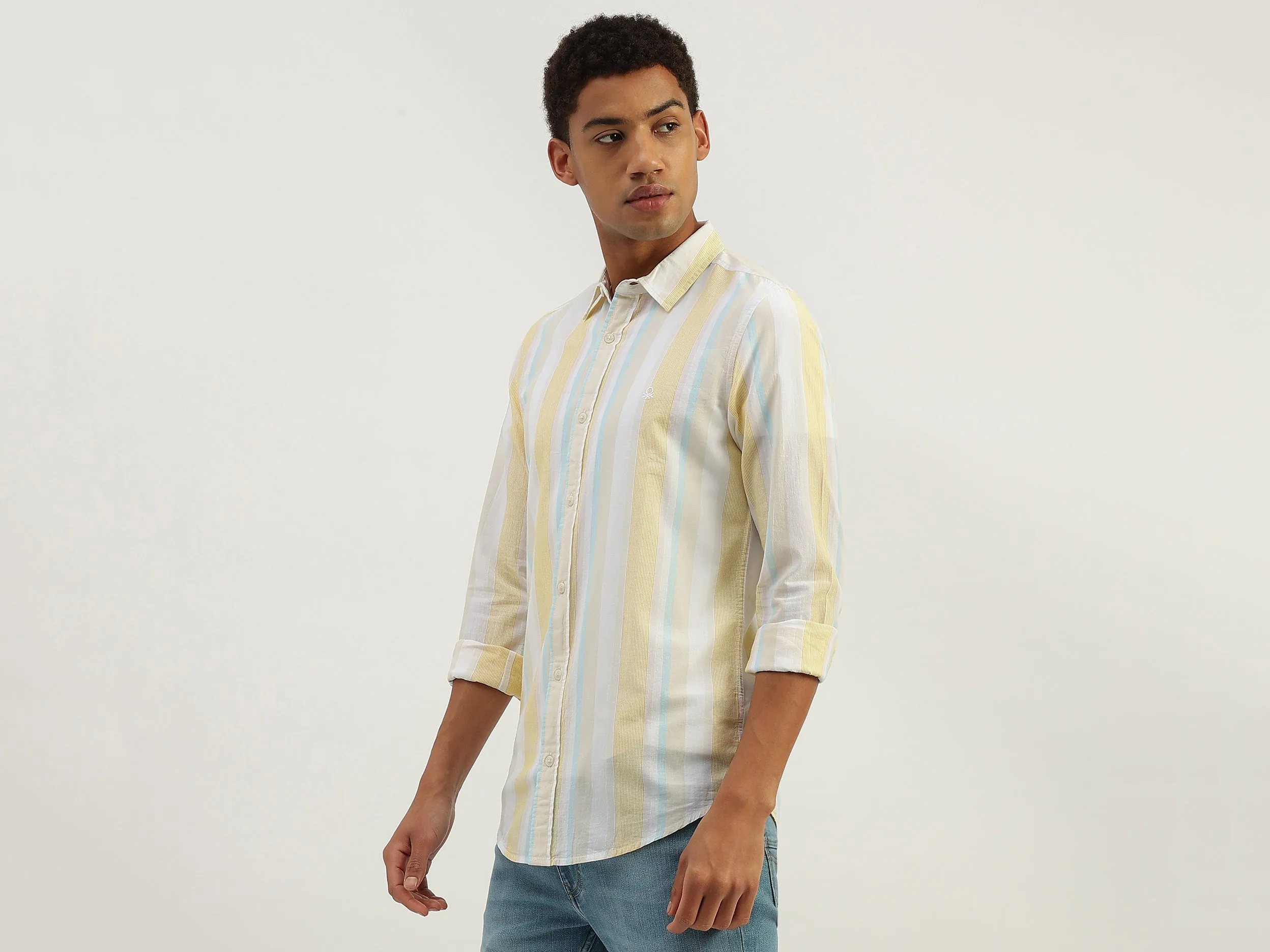 Regular Fit Spread Collar Striped Shirt