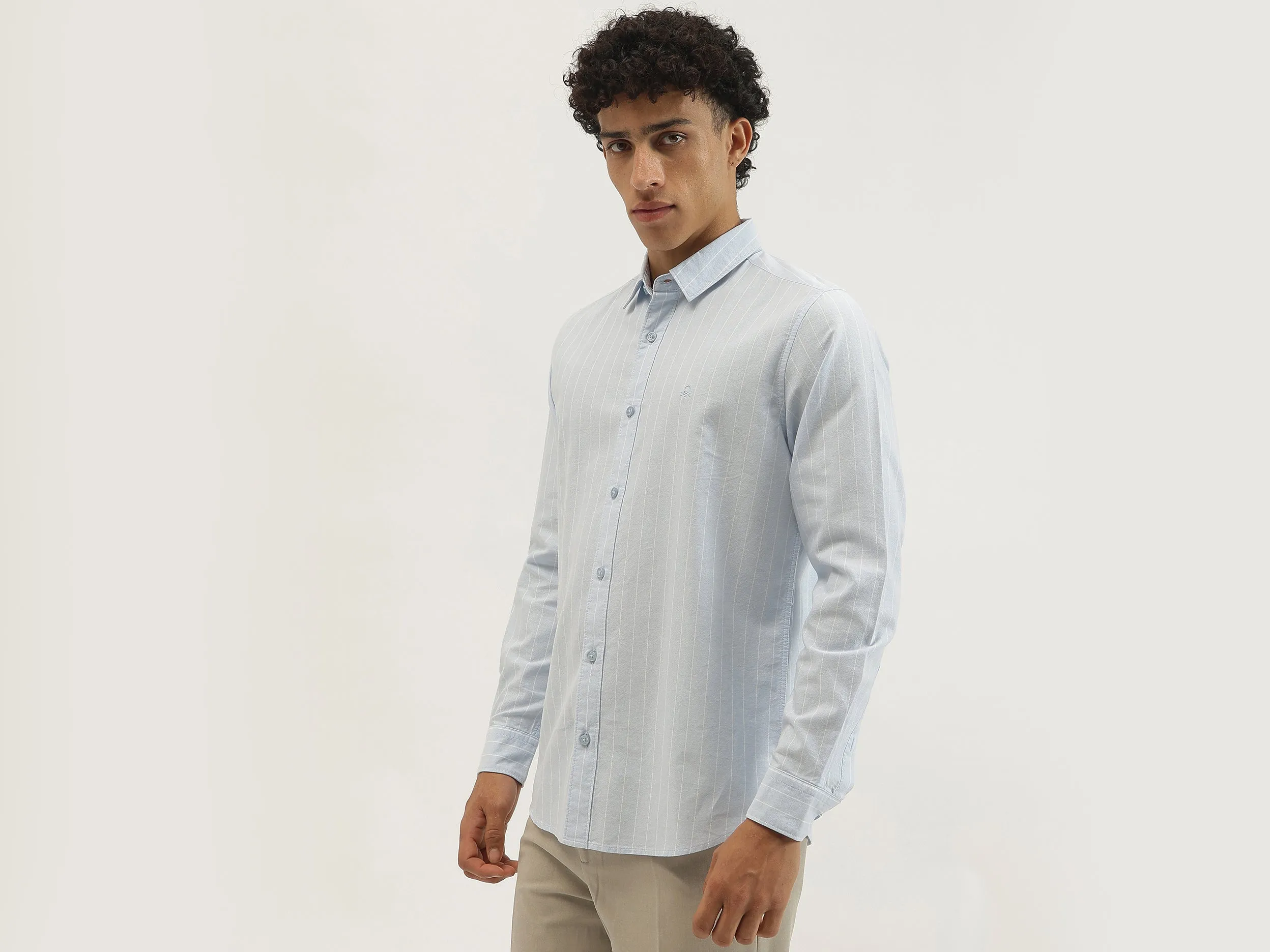 Regular Fit Spread Collar Striped Shirt