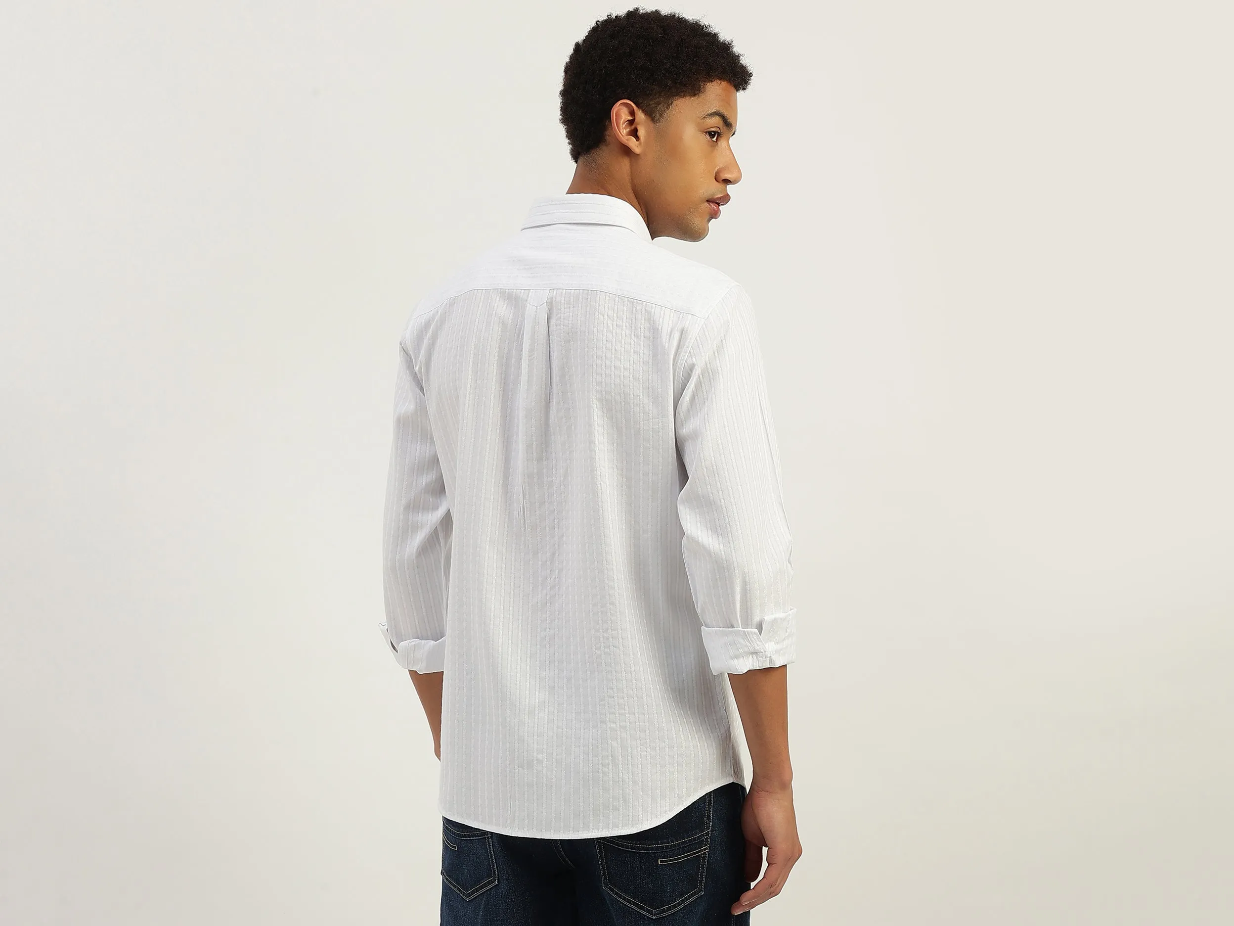 Regular Fit Spread Collar Striped Shirt