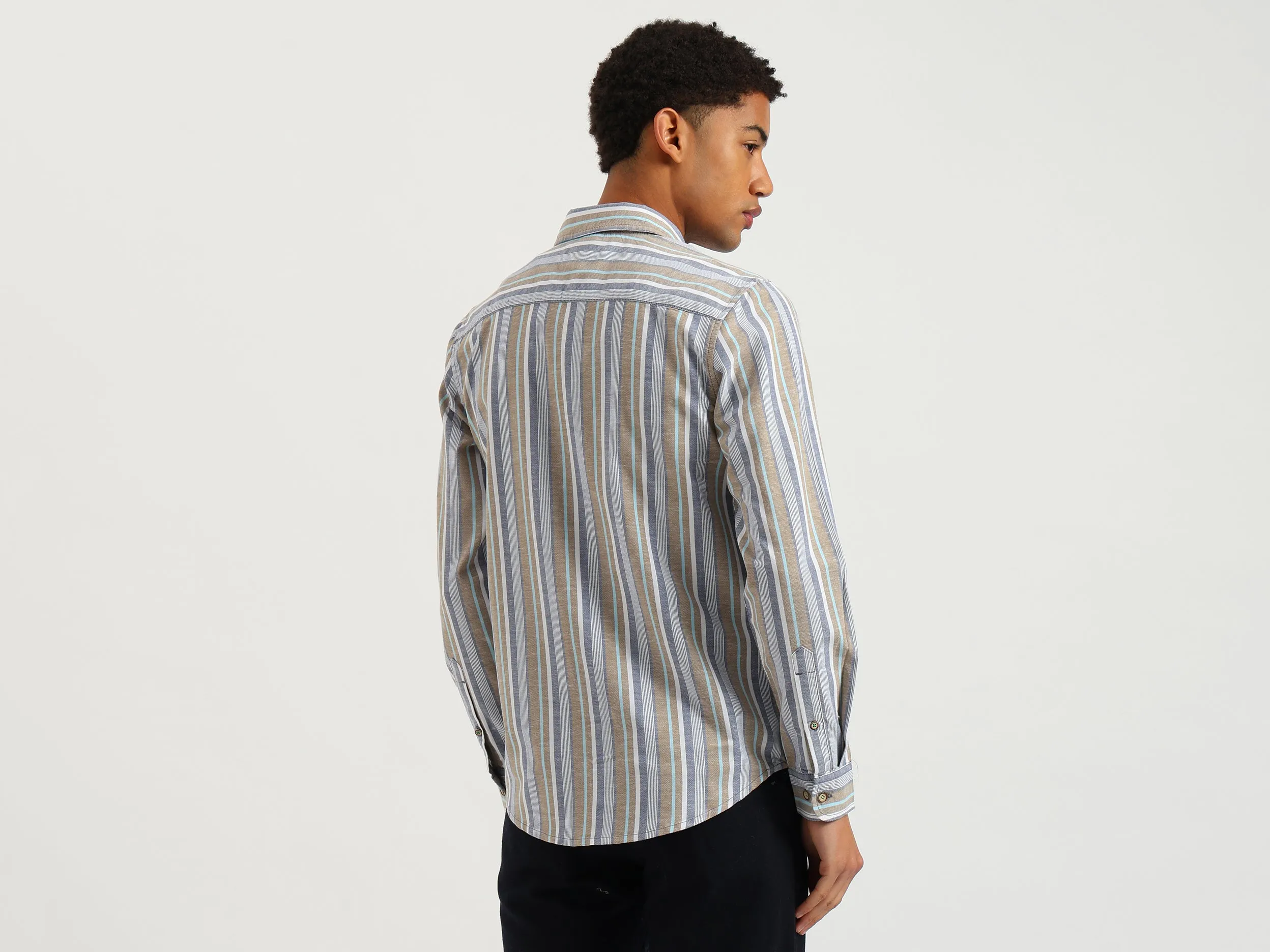 Regular Fit Spread Collar Vertical Stripes Shirt