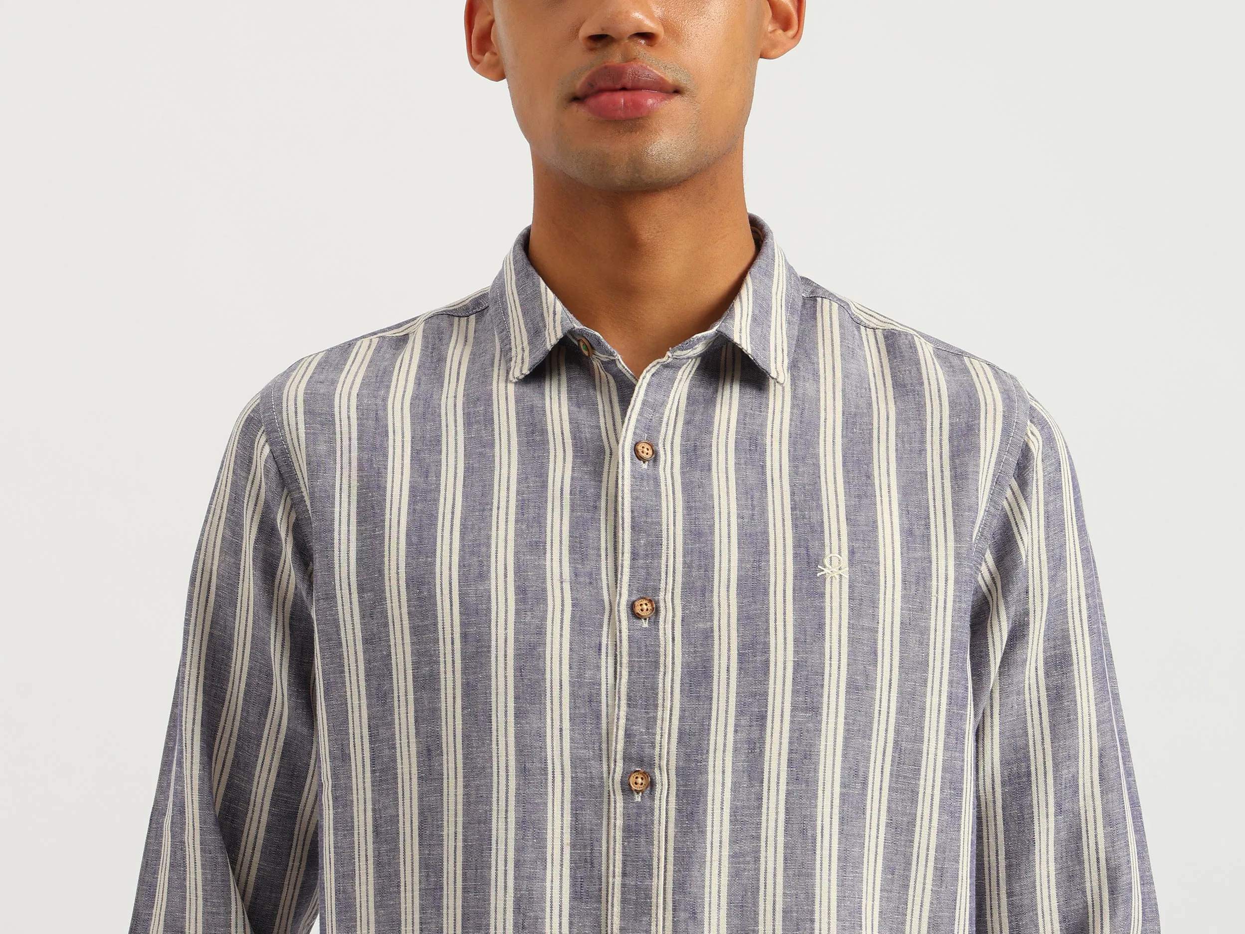 Regular Fit Spread Collar Vertical Stripes Shirt