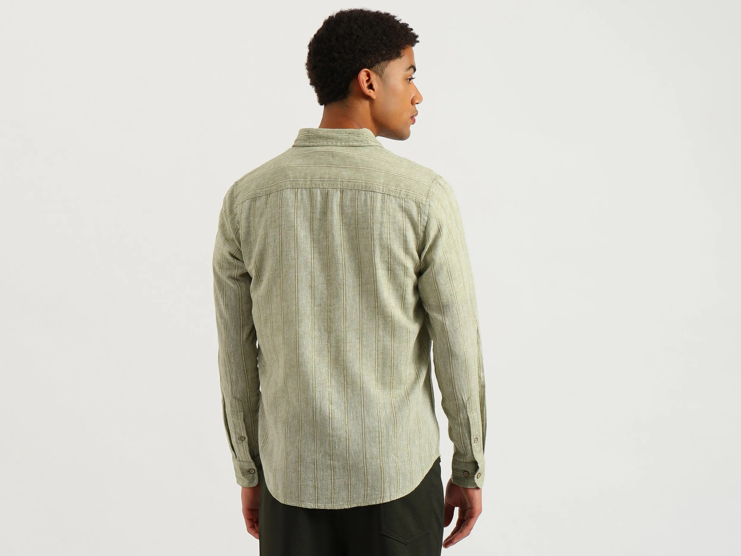 Regular Fit Spread Collar Vertical Stripes Shirt