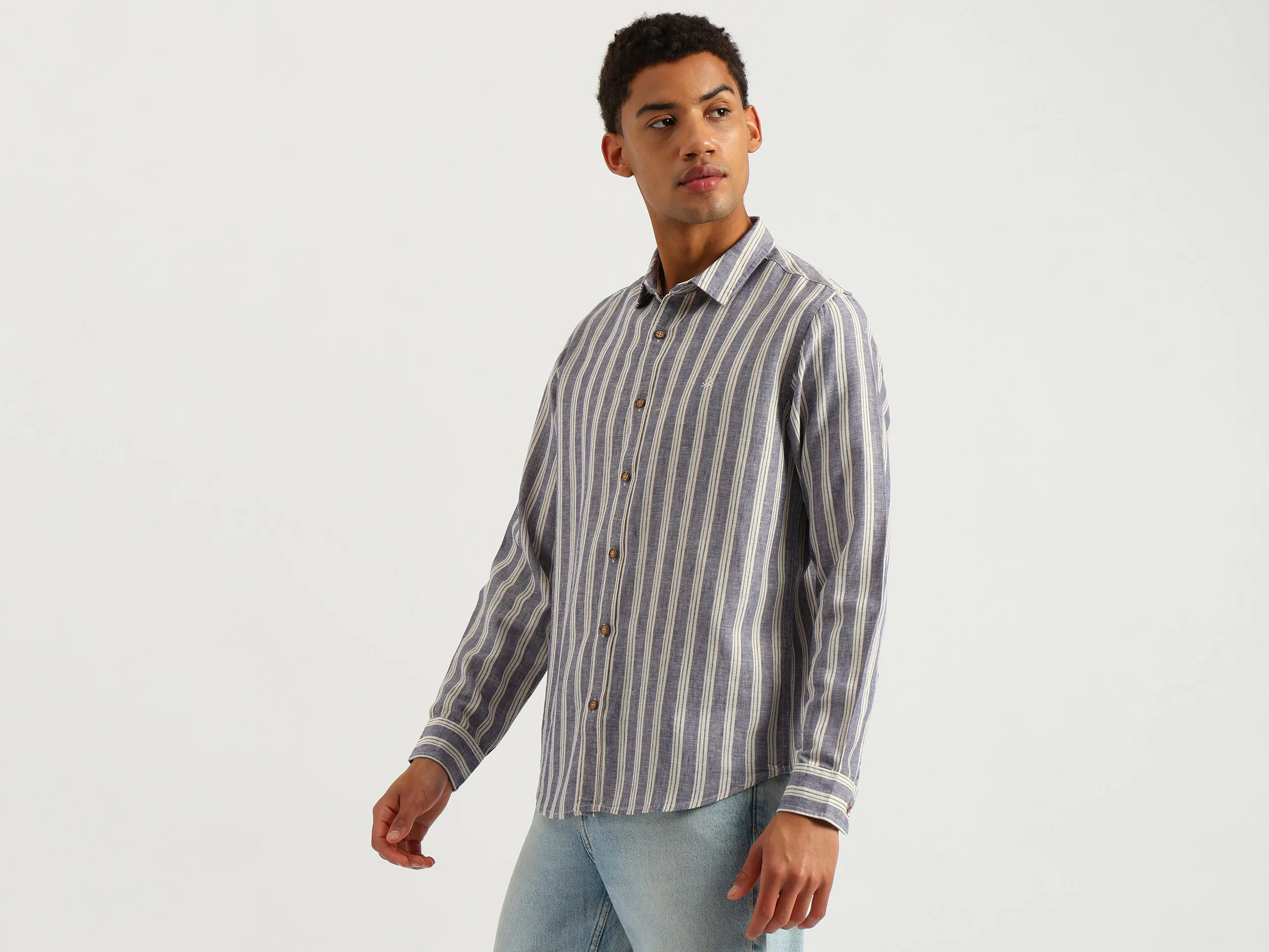 Regular Fit Spread Collar Vertical Stripes Shirt