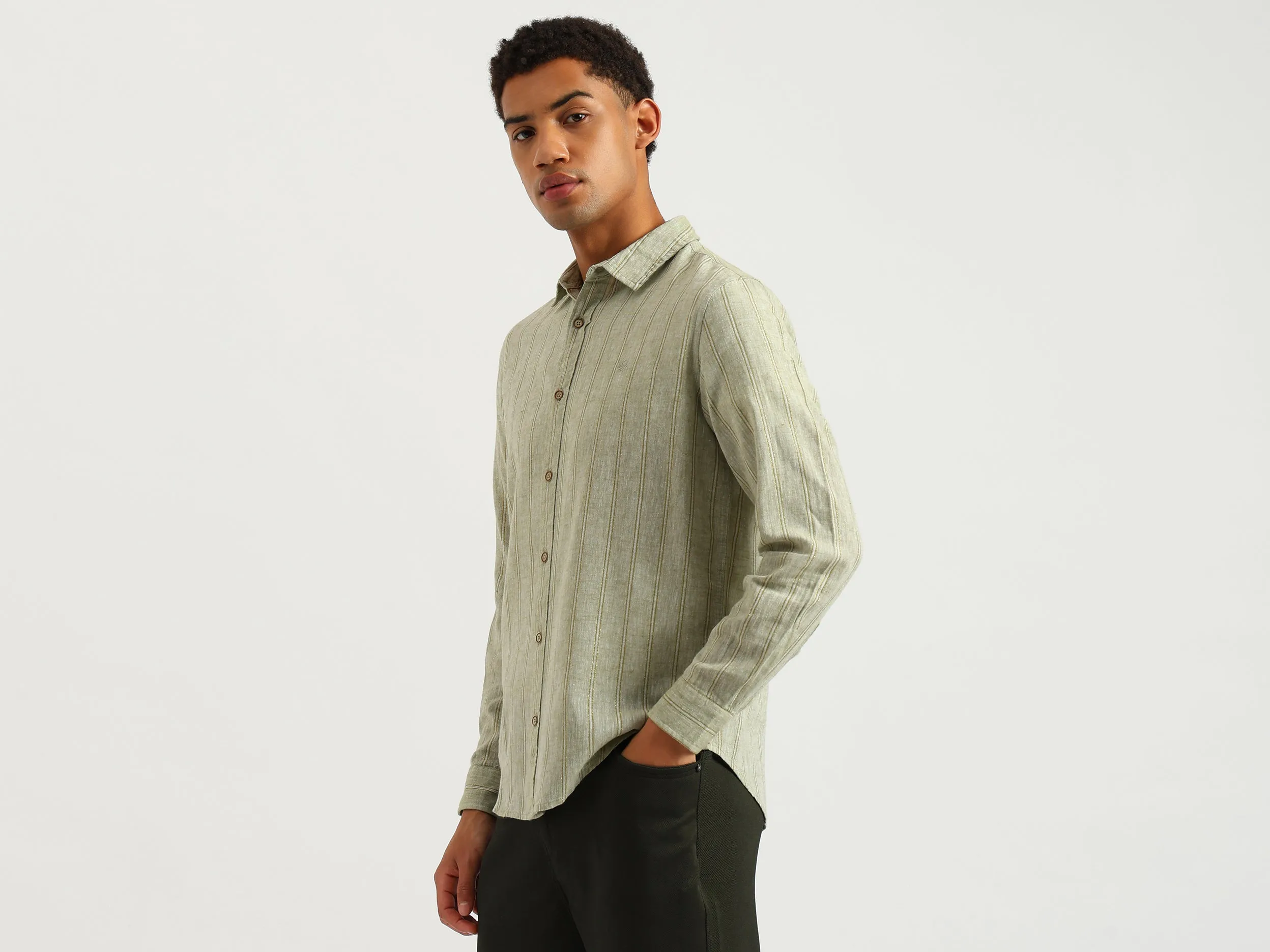 Regular Fit Spread Collar Vertical Stripes Shirt
