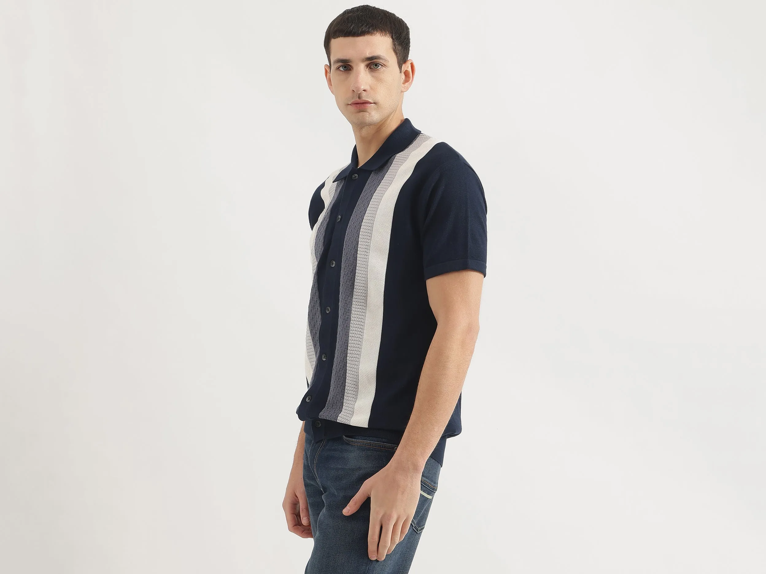 Relaxed Fit Spread Collar Striped Shirt