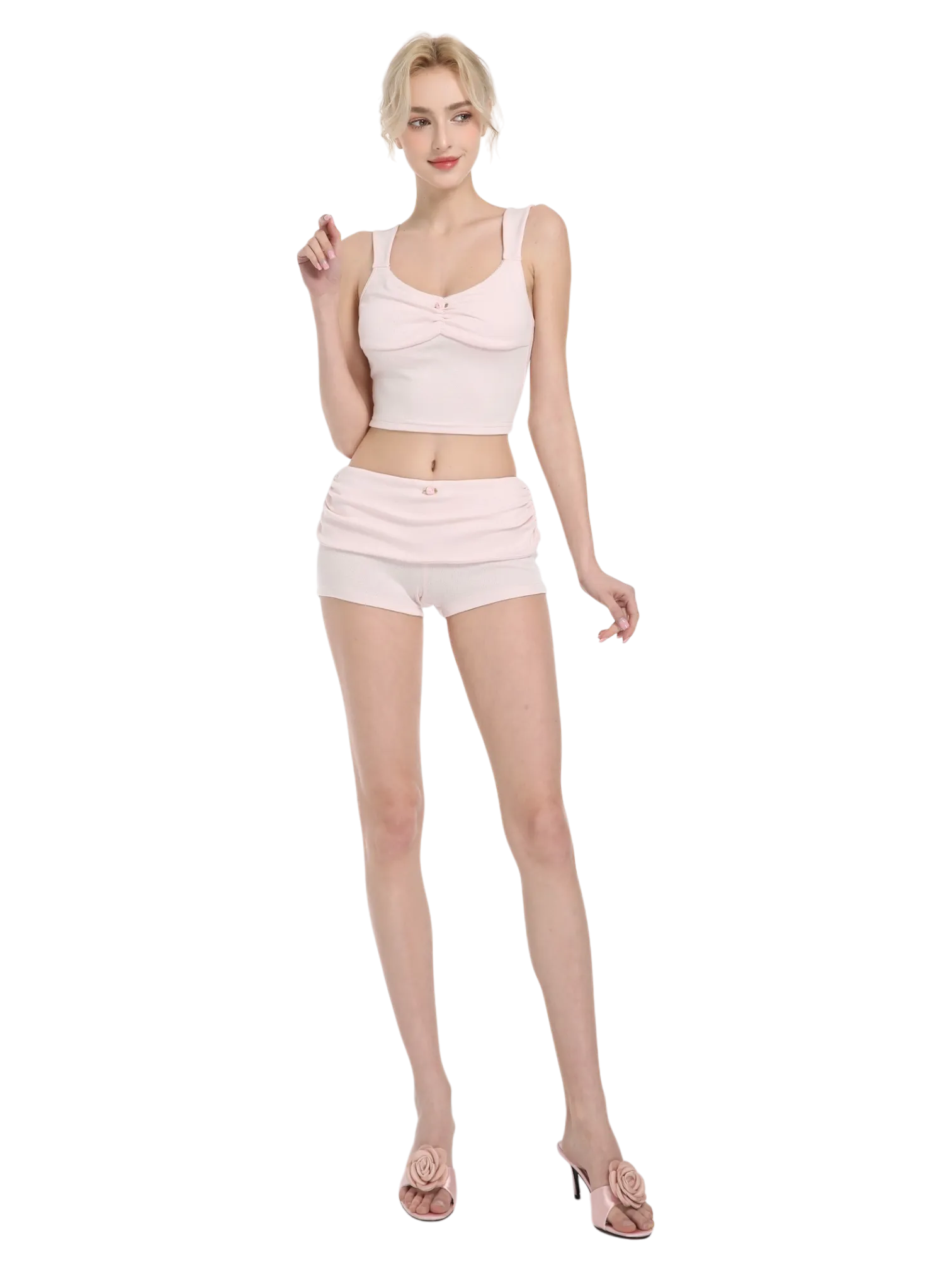 Rose Buds Cotton Crop Tank Top (Baby Pink)