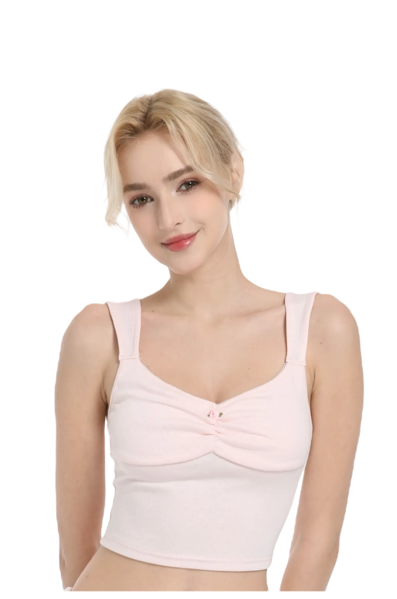Rose Buds Cotton Crop Tank Top (Baby Pink)