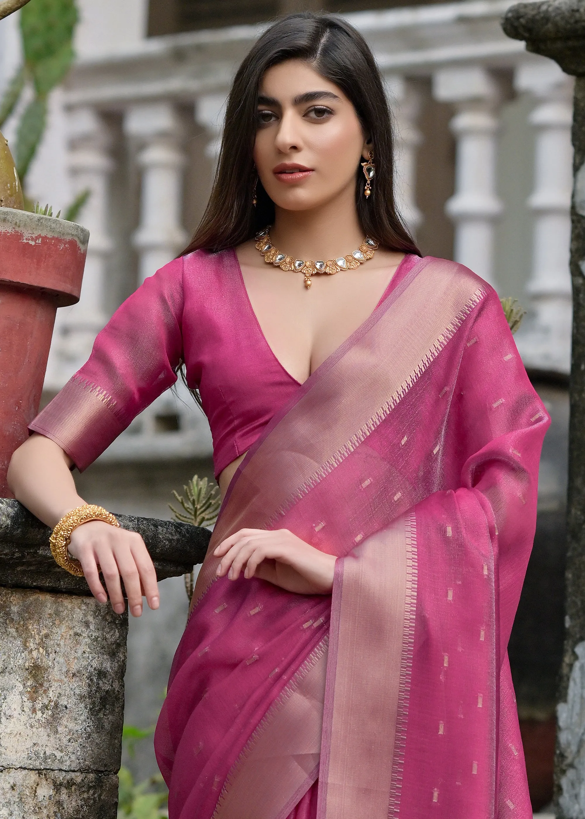 Rosebud Purple Woven Tussar Silk Saree