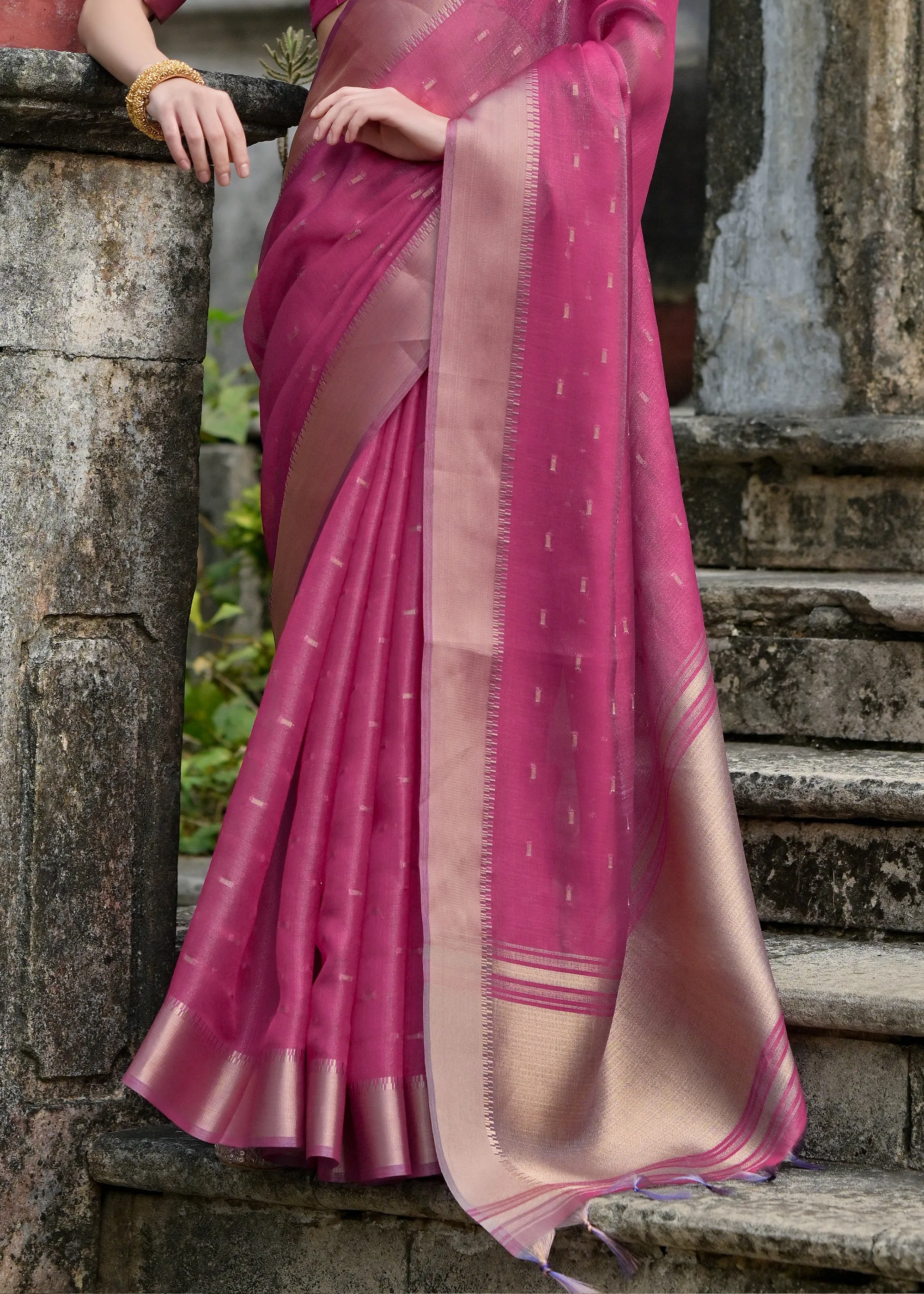Rosebud Purple Woven Tussar Silk Saree