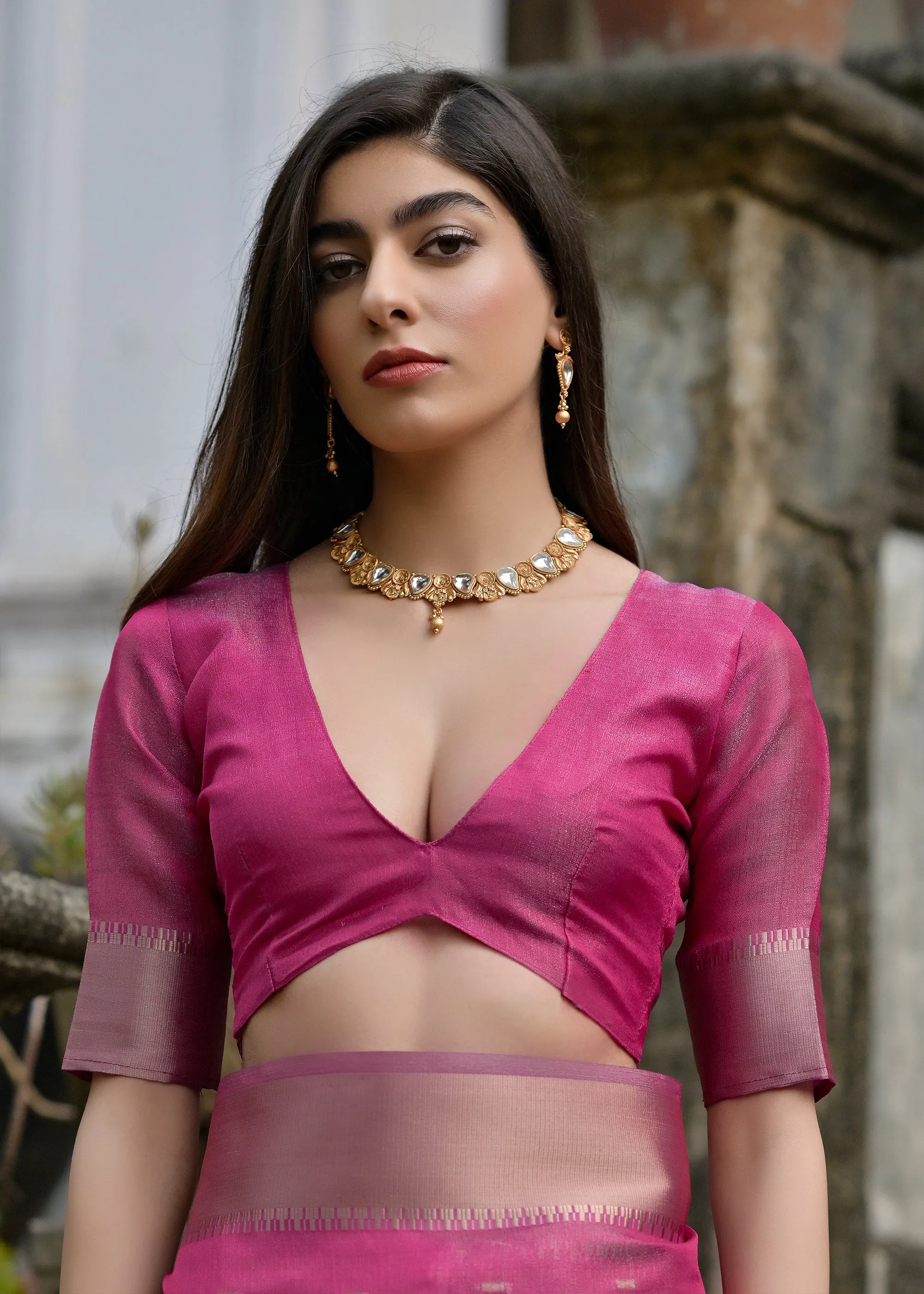 Rosebud Purple Woven Tussar Silk Saree