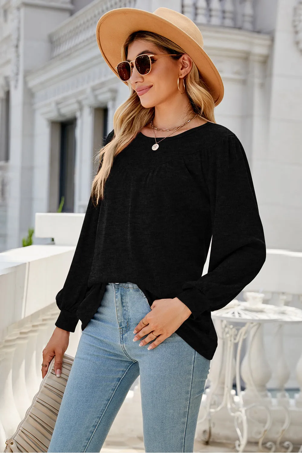 Round Neck Long Sleeve Top (6 Colors)