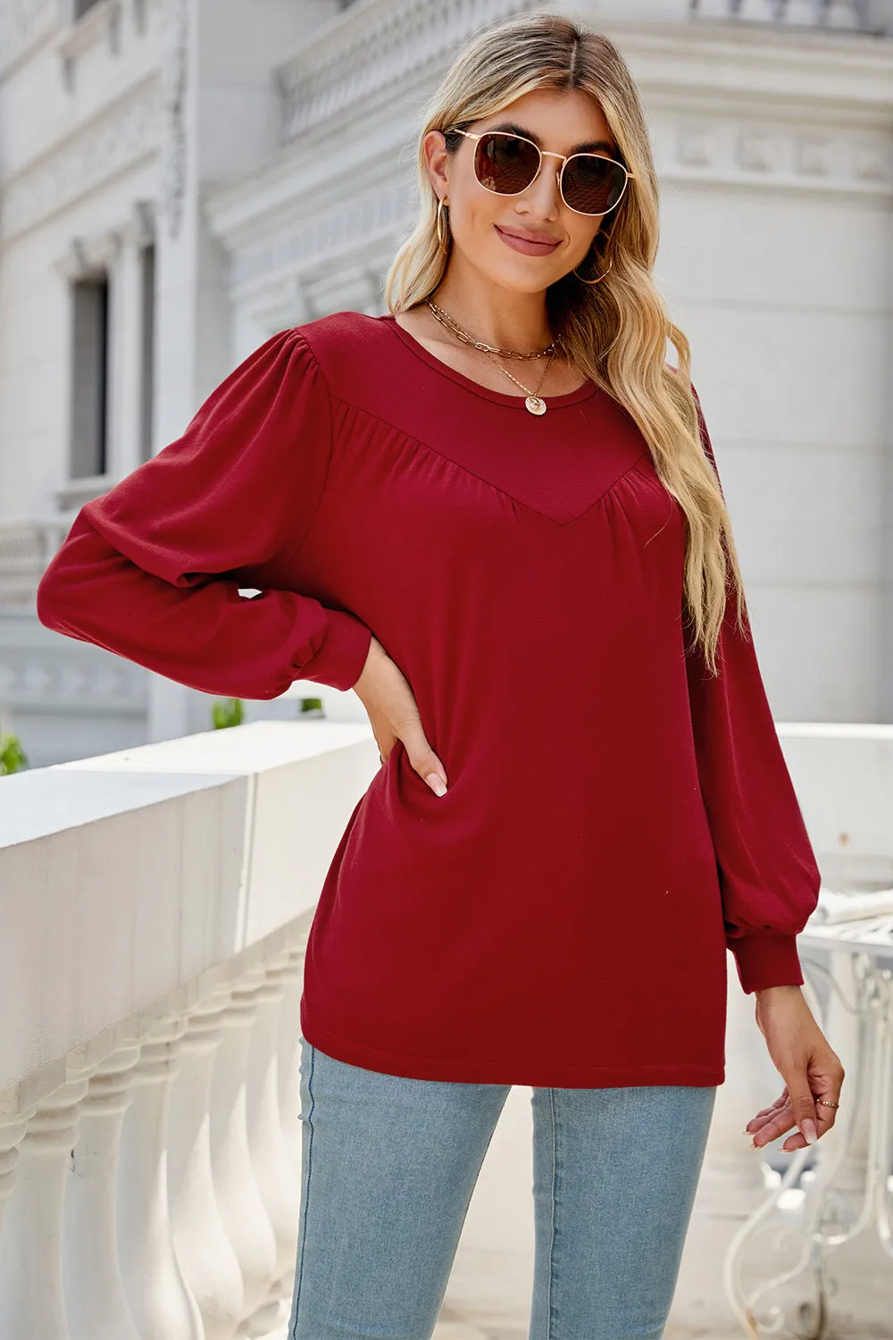 Round Neck Long Sleeve Top (6 Colors)
